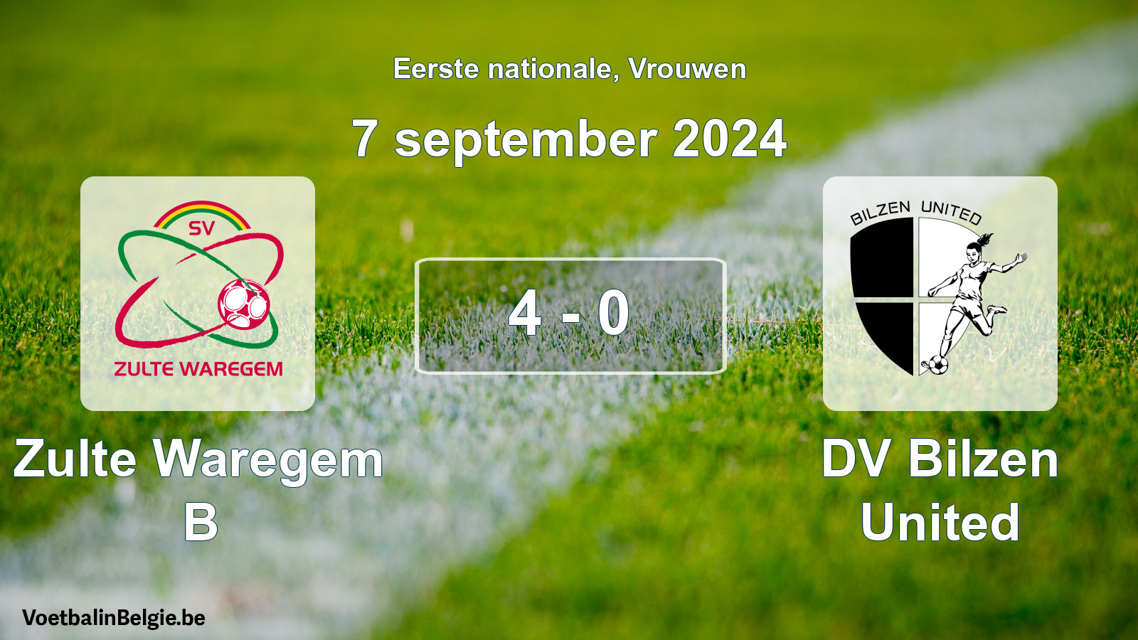 Gespieltes Spiel frauen-Fußball: Zulte Waregem B - DV Bilzen United 4 - 0 (7 September 2024)