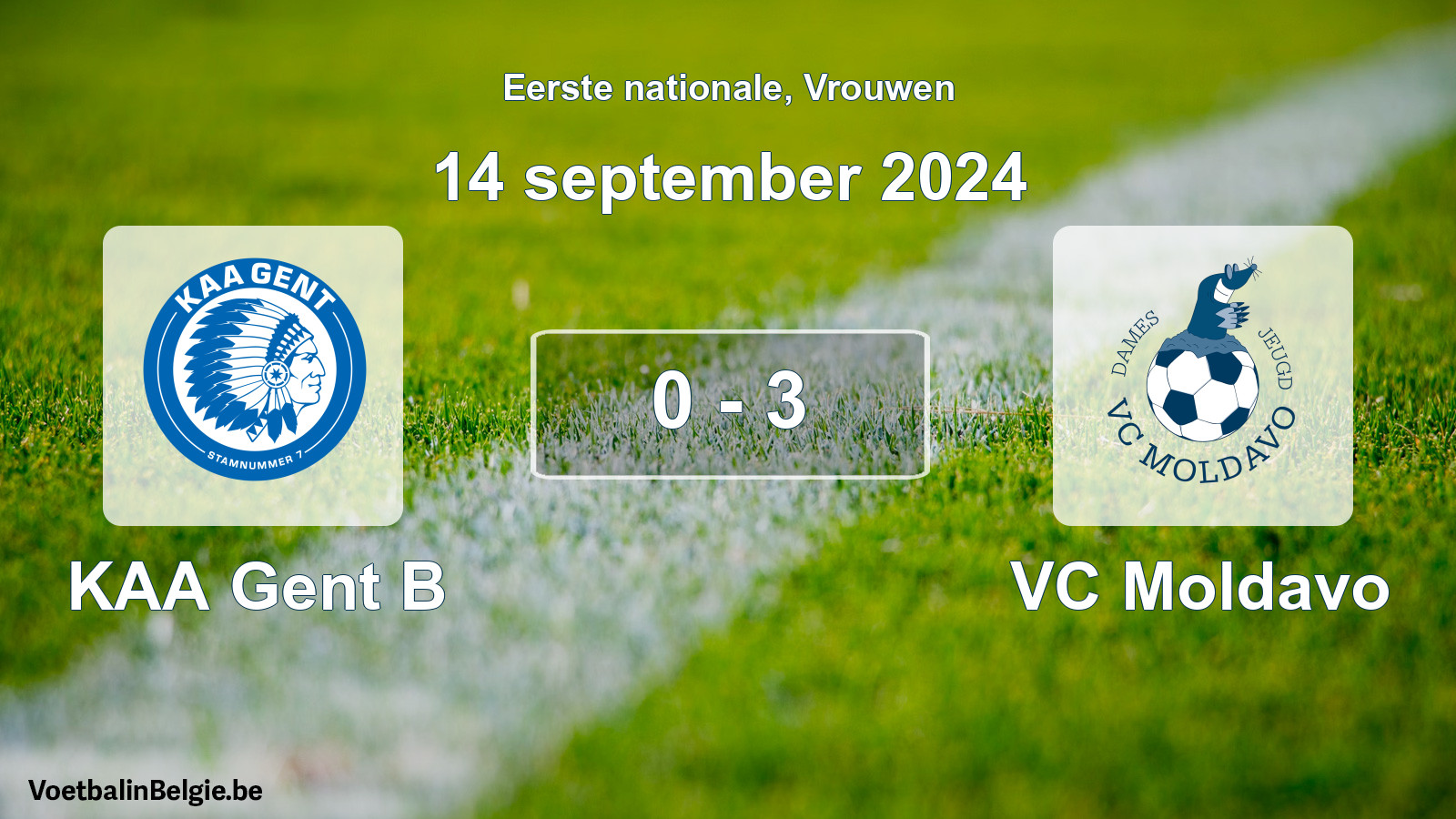 Played match women football: KAA Gent B - VC Moldavo 0 - 3 (14 September 2024)