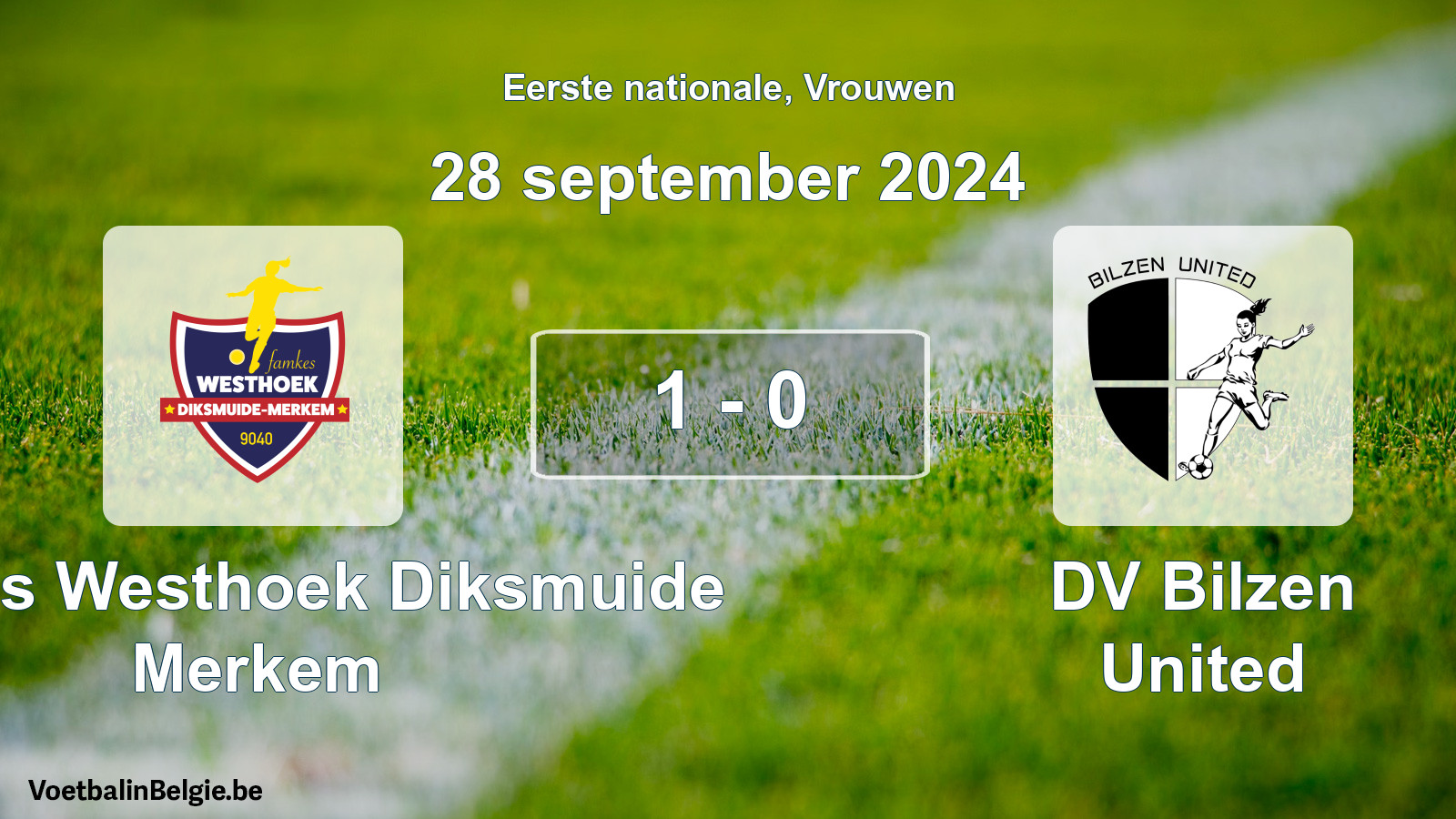 Gespieltes Spiel frauen-Fußball: Famkes Westhoek Diksmuide Merkem - DV Bilzen United 1 - 0 (28 September 2024)