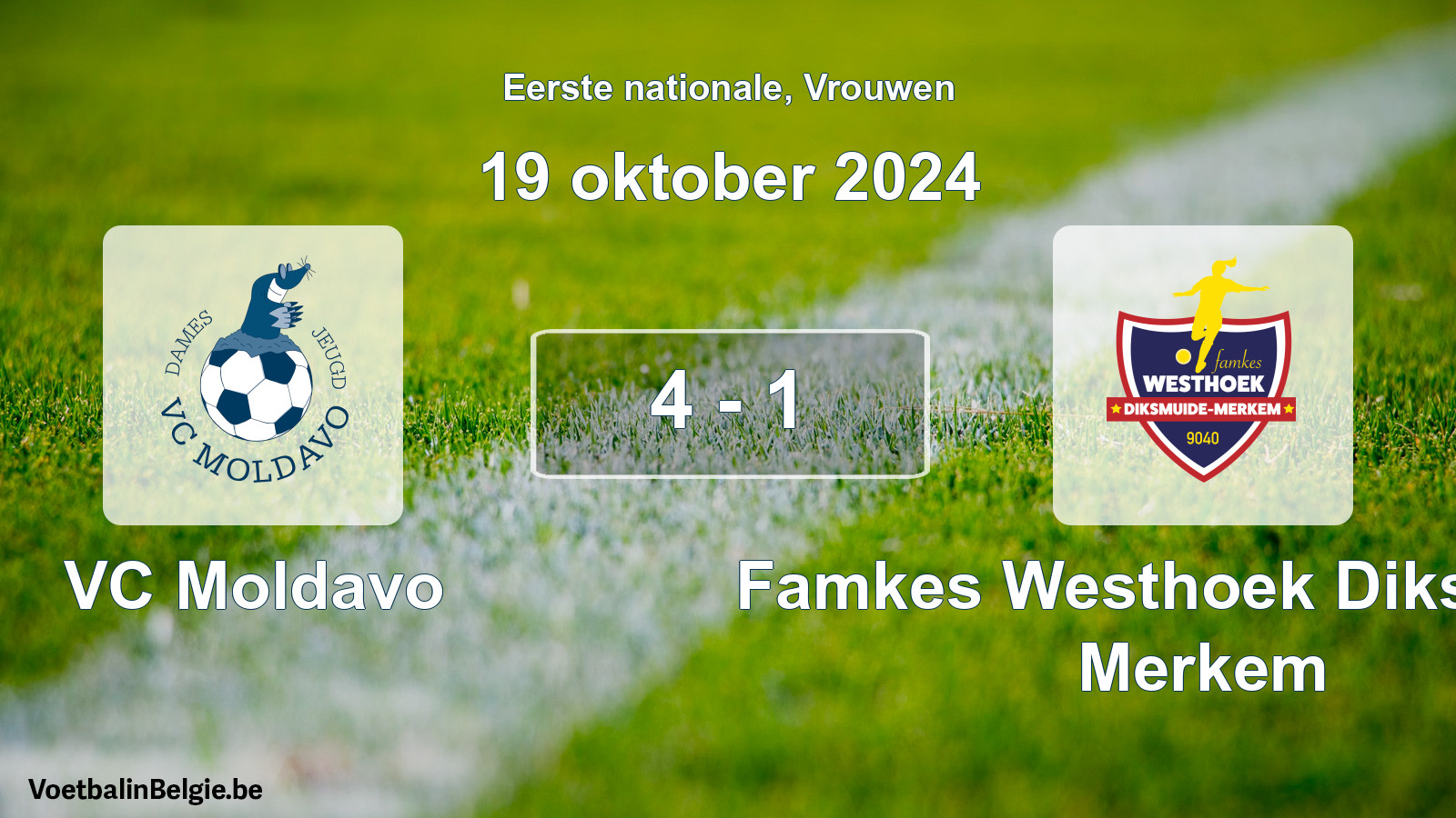 Gespieltes Spiel frauen-Fußball: VC Moldavo - Famkes Westhoek Diksmuide Merkem 4 - 1 (19 Oktober 2024)