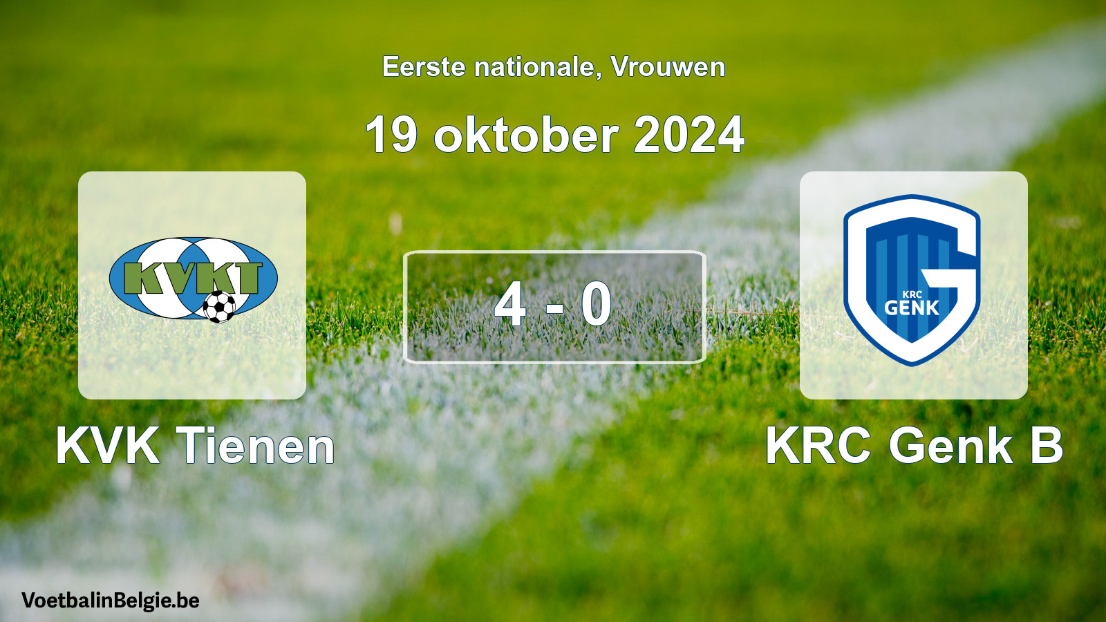 Played match women football: KVK Tienen - KRC Genk B 4 - 0 (19 October 2024)