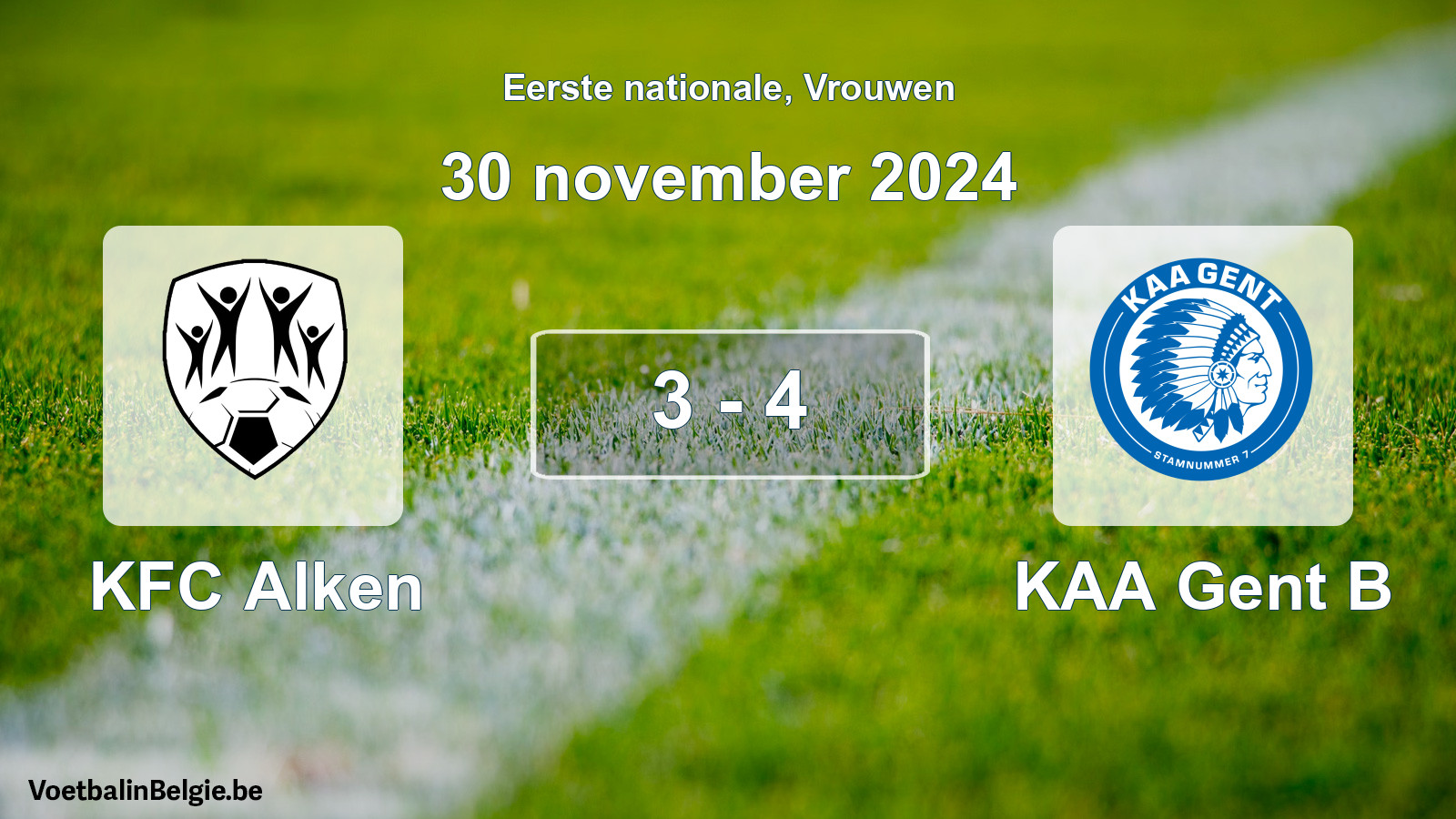 Played match women football: KFC Alken - KAA Gent B 3 - 4 (30 November 2024)