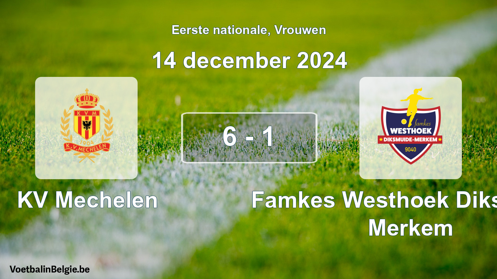 Gespieltes Spiel frauen-Fußball: KV Mechelen - Famkes Westhoek Diksmuide Merkem 6 - 1 (14 Dezember 2024)