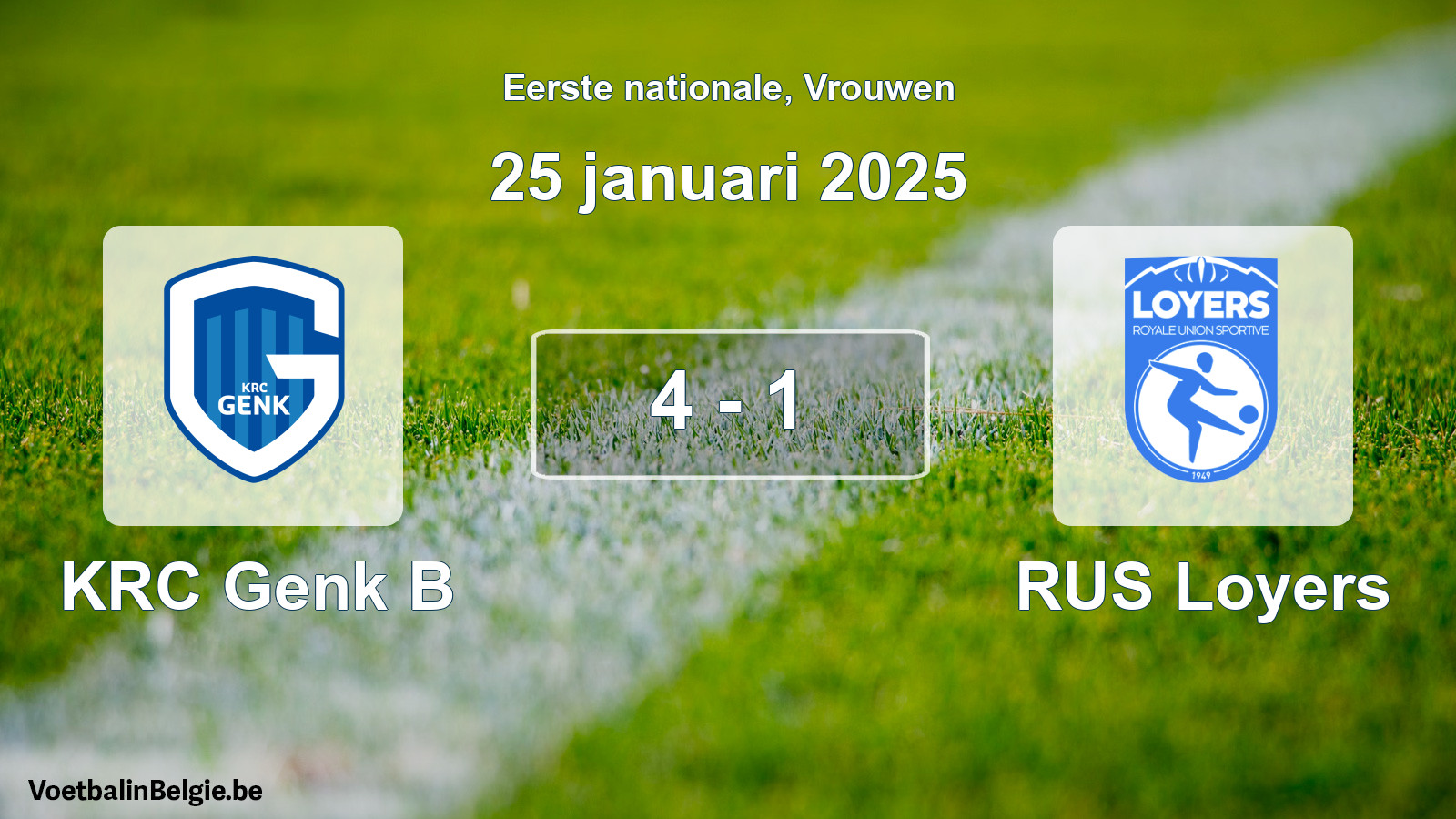 Gespieltes Spiel frauen-Fußball: KRC Genk B - RUS Loyers 4 - 1 (25 Januar 2025)