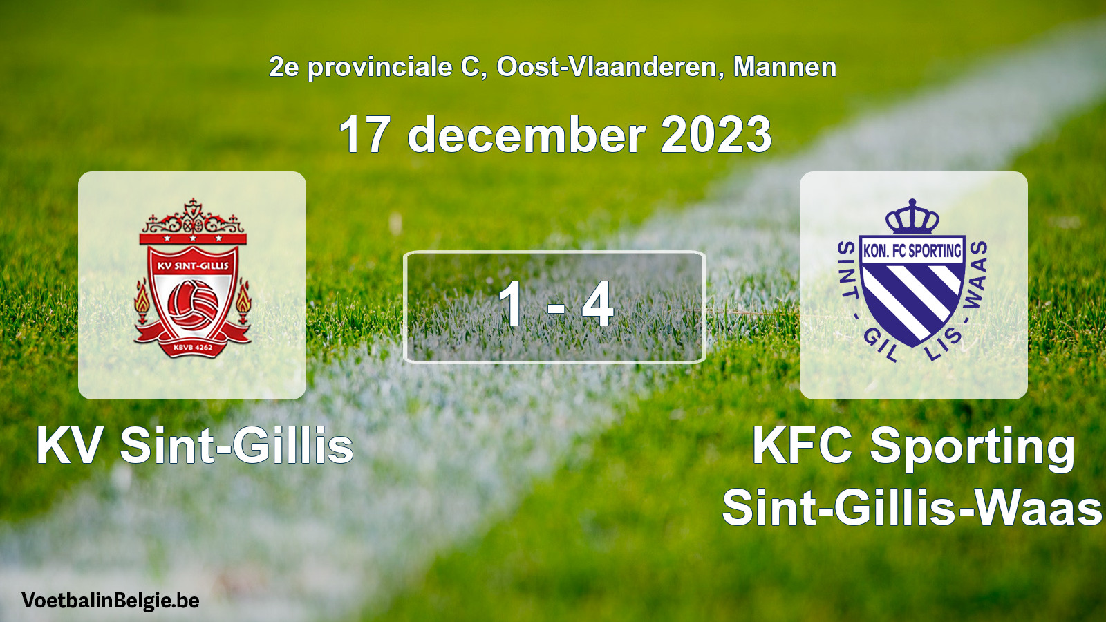 Gespeelde wedstrijd mannenvoetbal: KV Sint-Gillis - KFC Sporting Sint-Gillis-Waas 1 - 4 (17 december 2023)