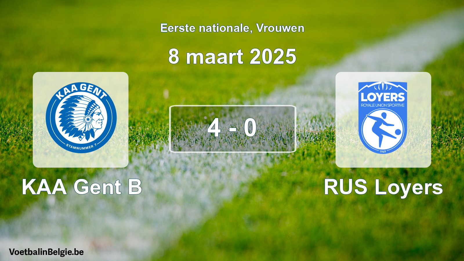 Played match women football: KAA Gent B - RUS Loyers 4 - 0 (8 March 2025)
