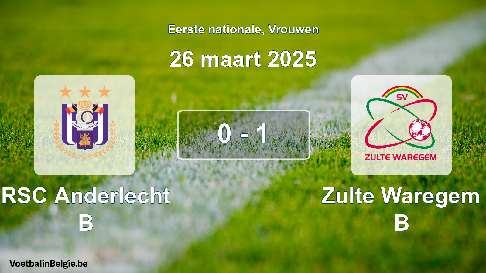 Gespieltes Spiel frauen-Fußball: RSC Anderlecht B - Zulte Waregem B 0 - 1 (26 März 2025)
