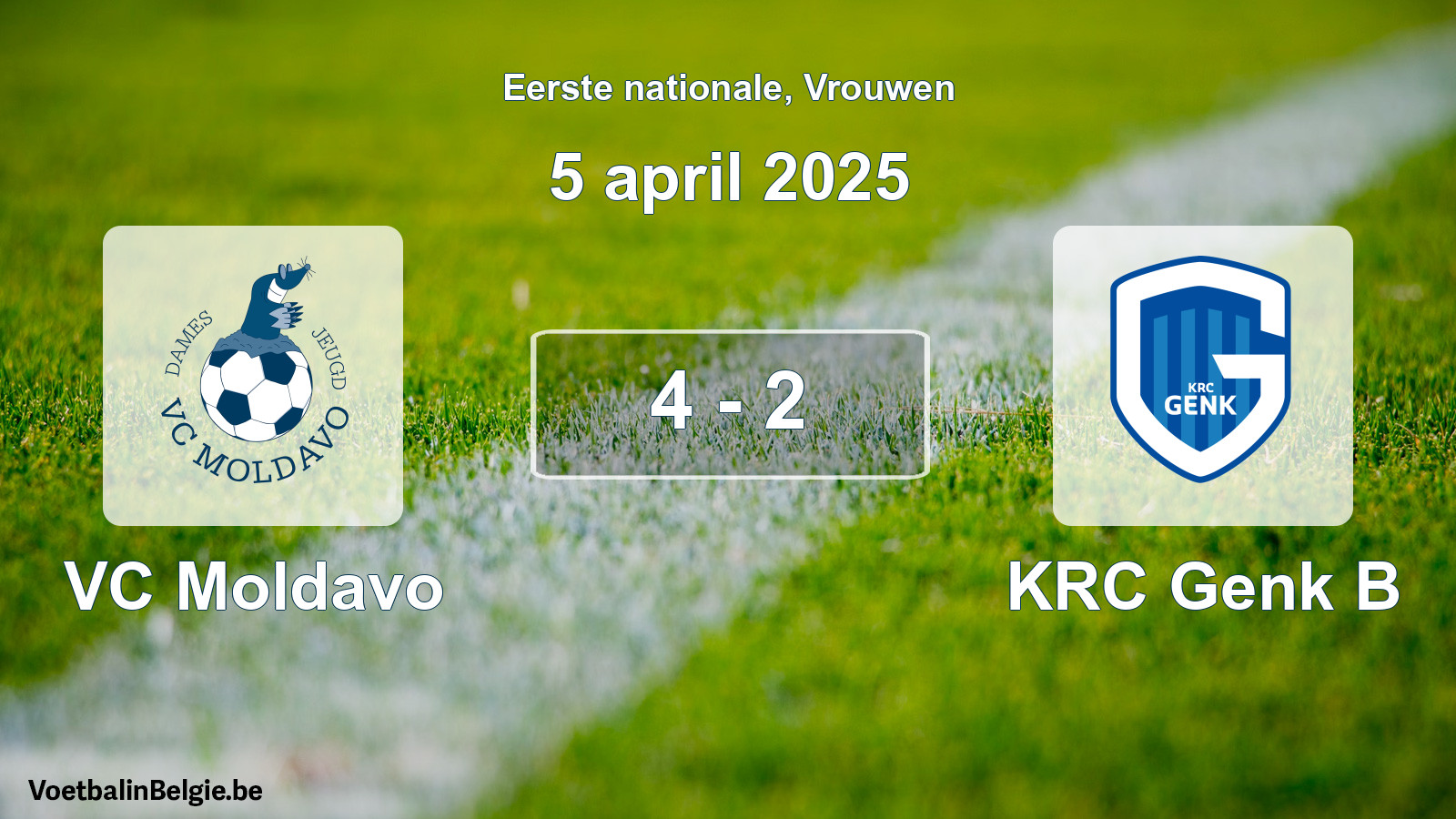 Played match women football: VC Moldavo - KRC Genk B 4 - 2 (5 April 2025)