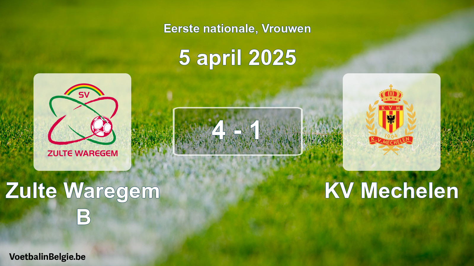 Played match women football: Zulte Waregem B - KV Mechelen 4 - 1 (5 April 2025)