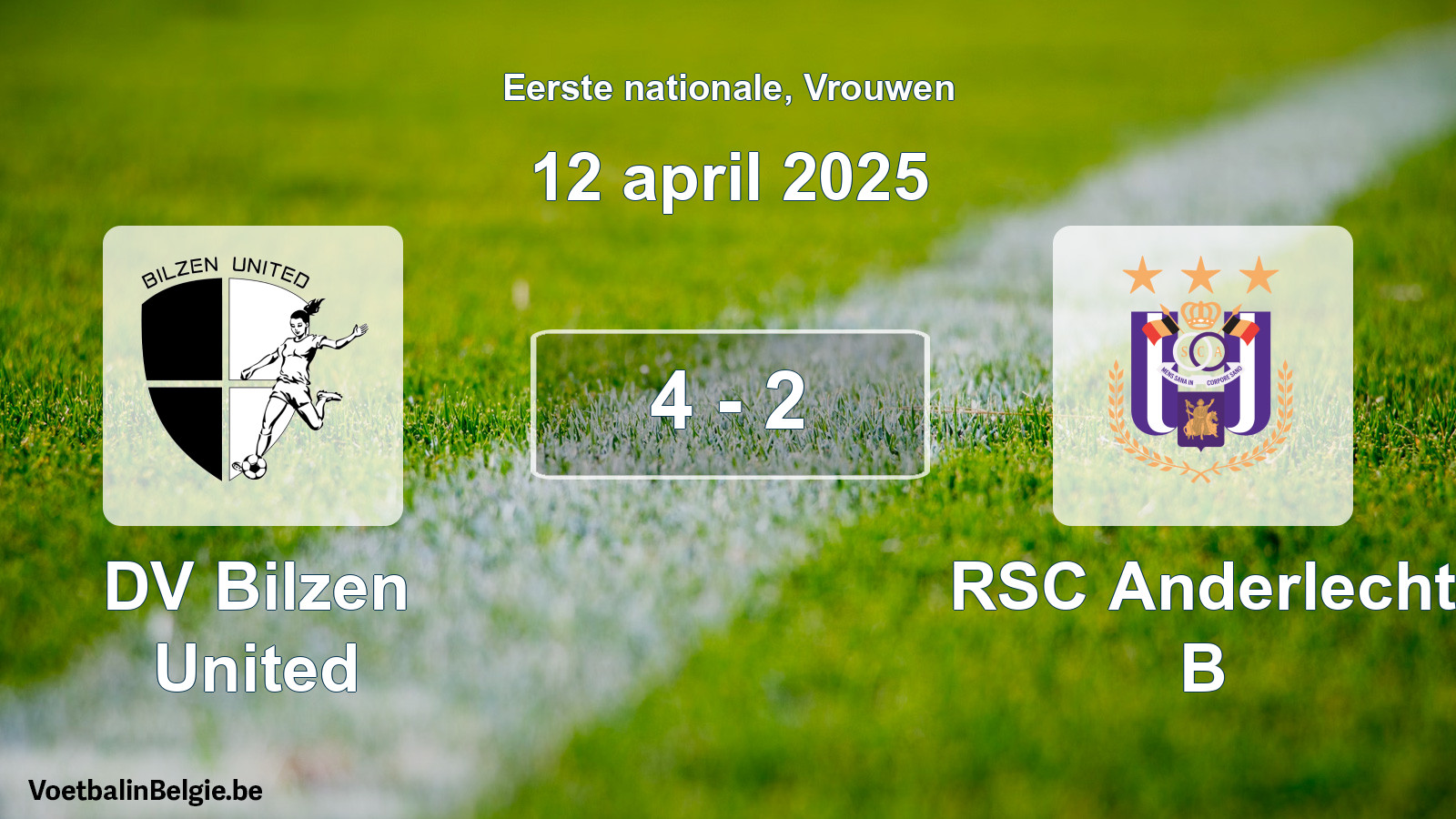 Gespieltes Spiel frauen-Fußball: DV Bilzen United - RSC Anderlecht B 4 - 2 (12 April 2025)