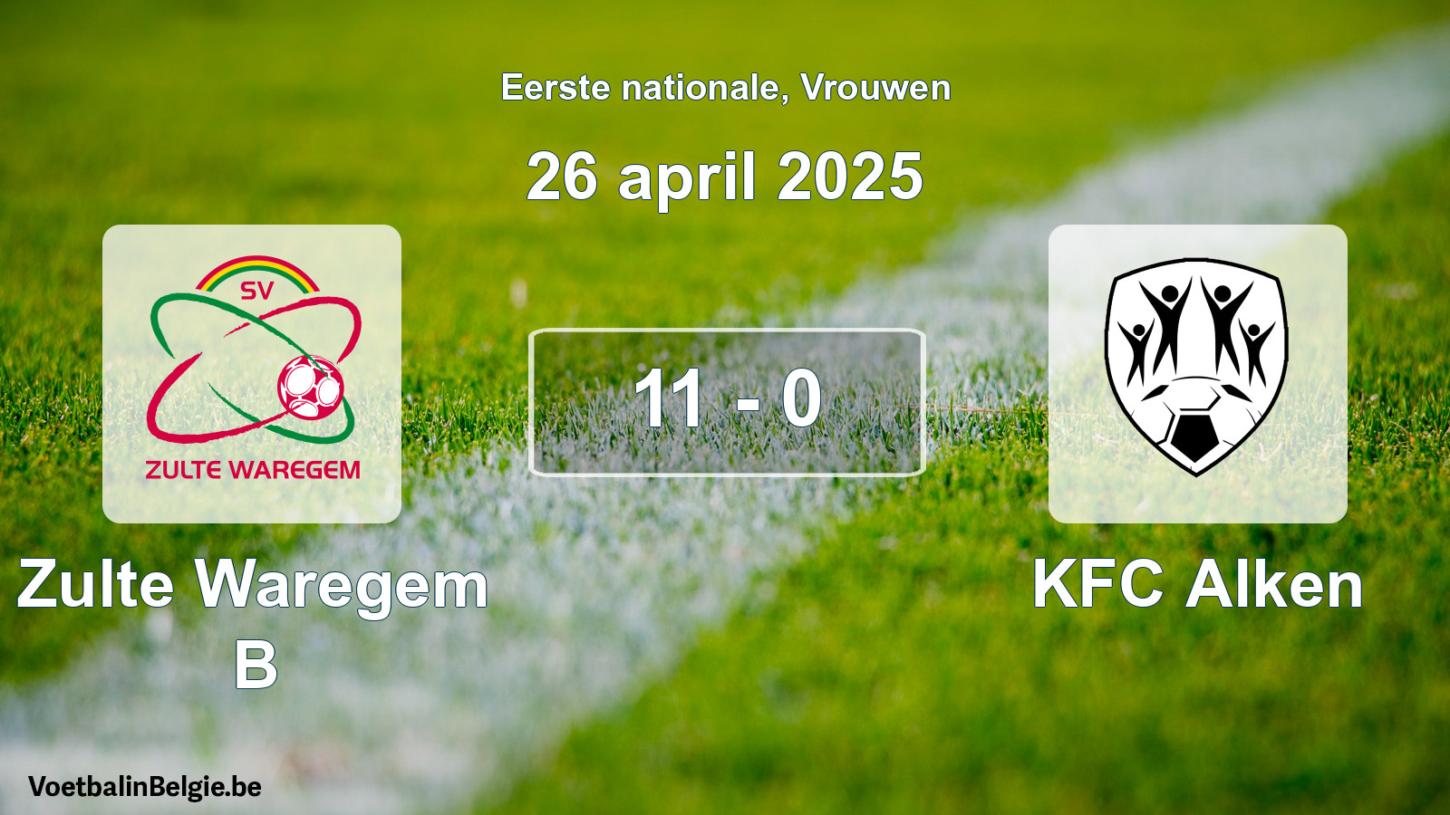 Played match women football: Zulte Waregem B - KFC Alken 11 - 0 (26 April 2025)