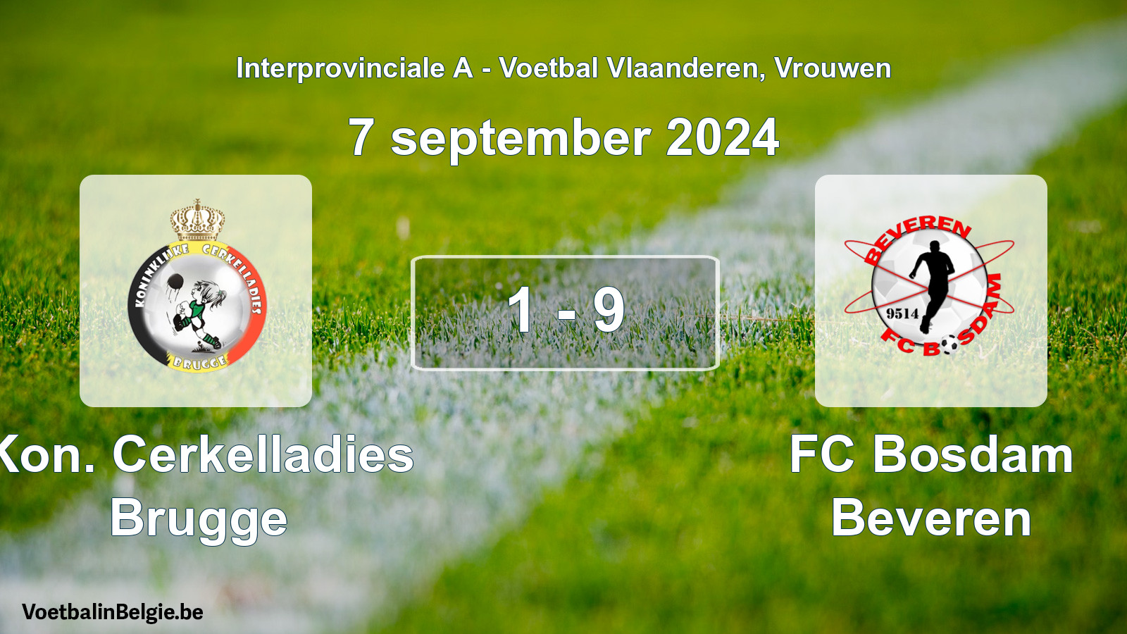 Played match women football: Kon. Cerkelladies Brugge - FC Bosdam Beveren 1 - 9 (7 September 2024)