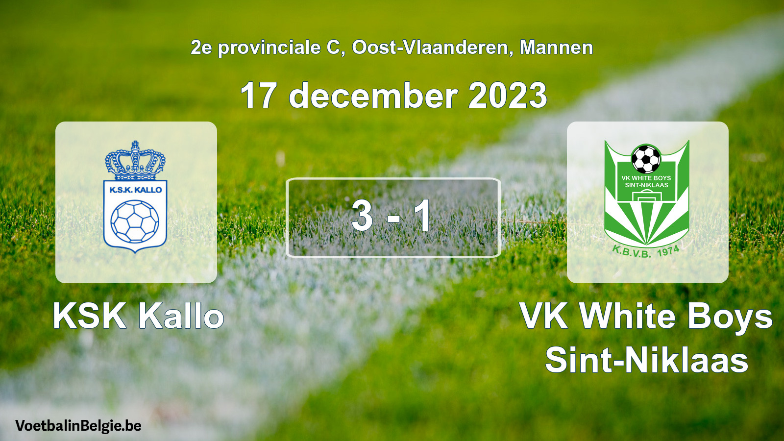 Gespeelde wedstrijd mannenvoetbal: KSK Kallo - VK White Boys Sint-Niklaas 3 - 1 (17 december 2023)