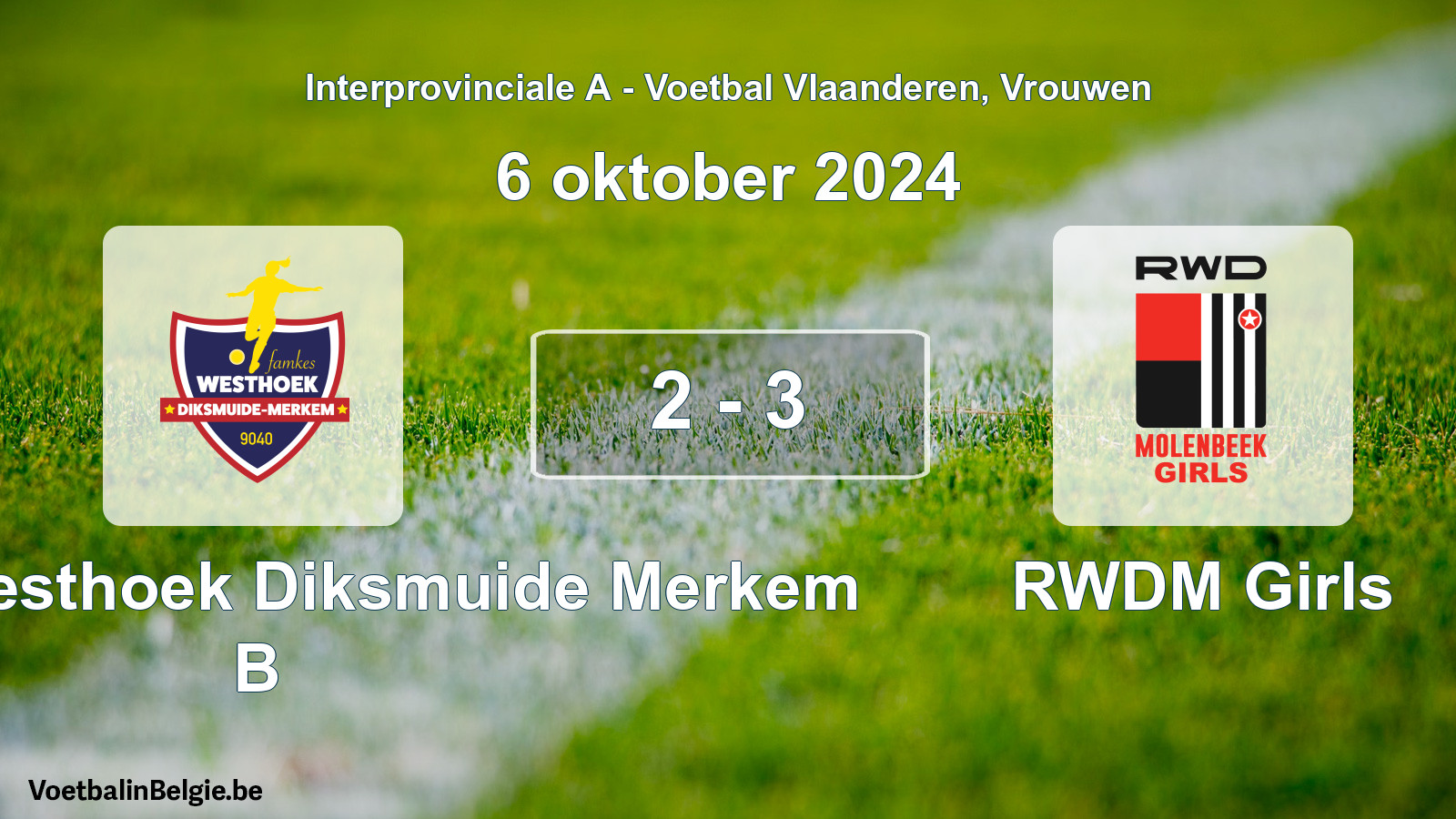 Gespieltes Spiel frauen-Fußball: Famkes Westhoek Diksmuide Merkem B - RWDM Girls 2 - 3 (6 Oktober 2024)