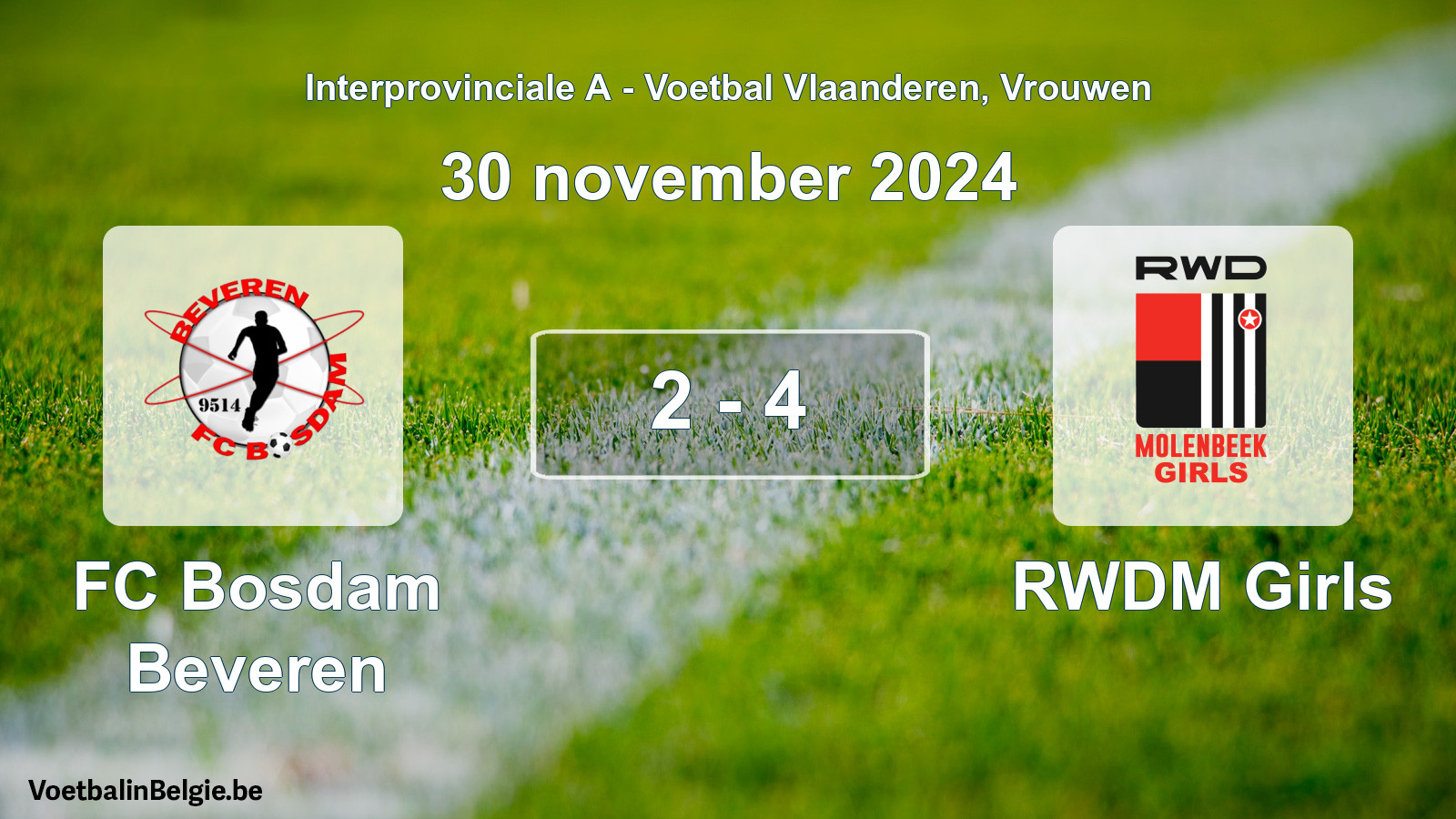 Played match women football: FC Bosdam Beveren - RWDM Girls 2 - 4 (30 November 2024)