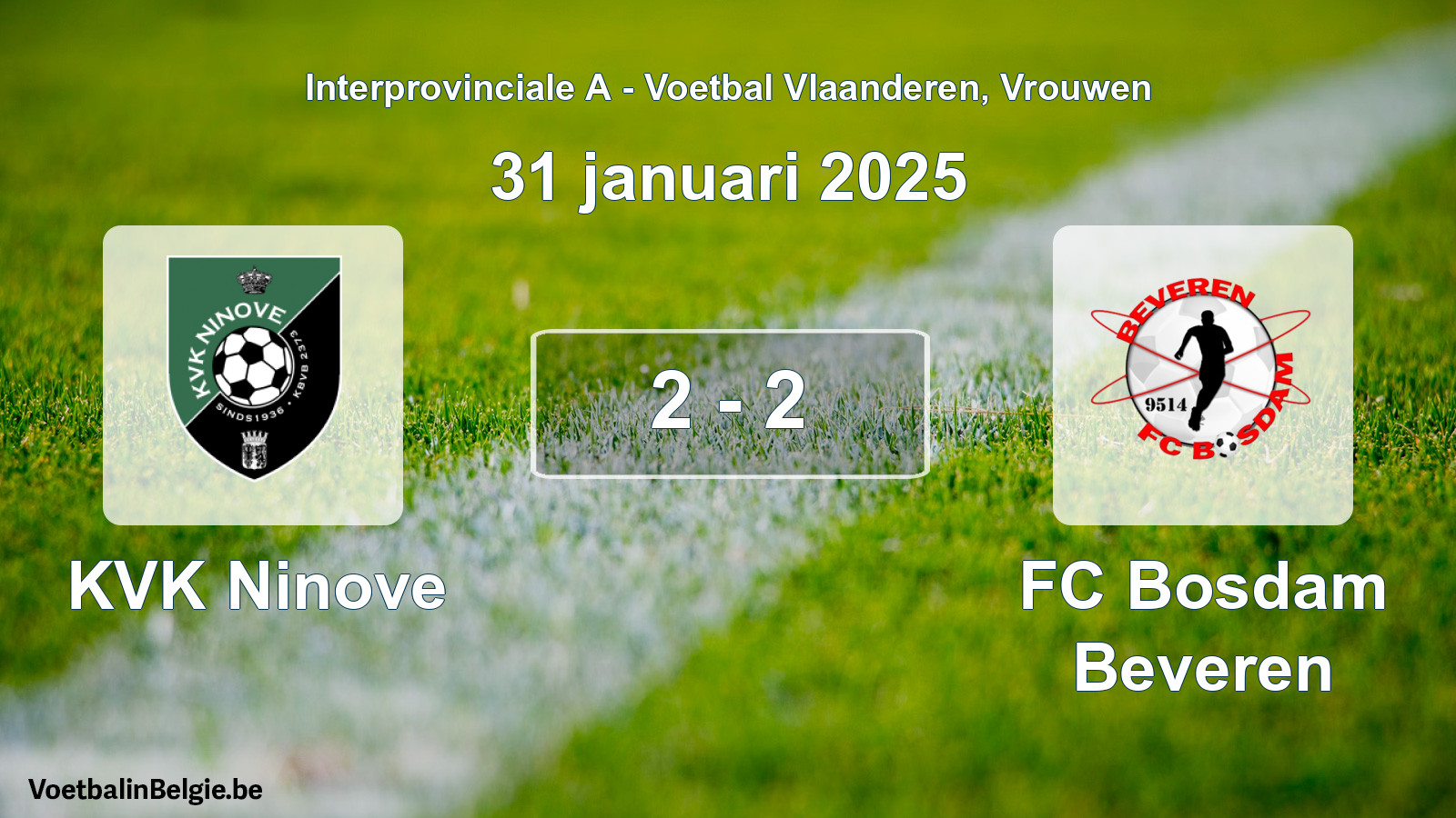 Gespieltes Spiel frauen-Fußball: KVK Ninove - FC Bosdam Beveren 2 - 2 (31 Januar 2025)