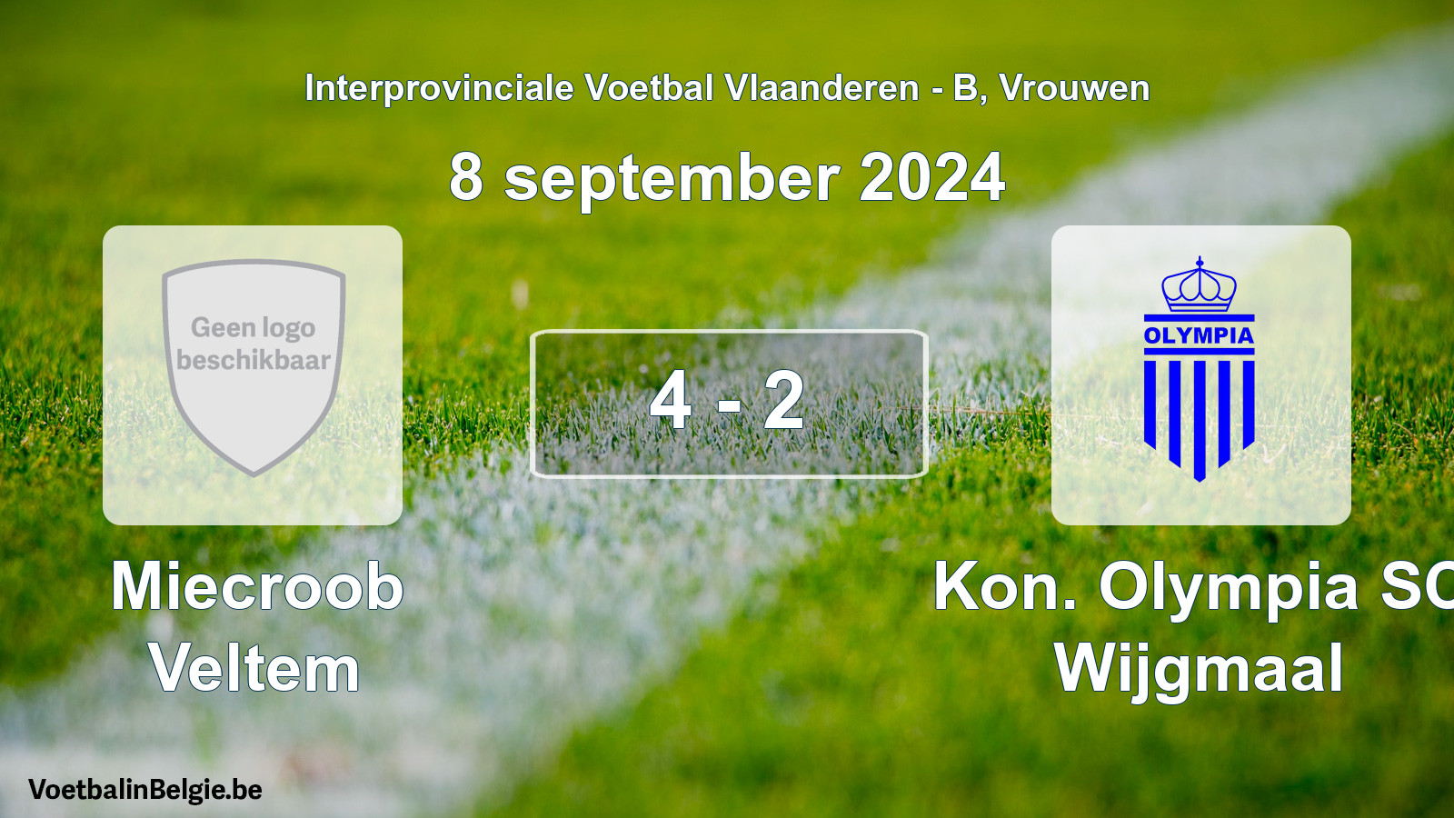 Gespeelde wedstrijd vrouwenvoetbal: Miecroob Veltem - Kon. Olympia SC Wijgmaal 4 - 2 (8 september 2024)