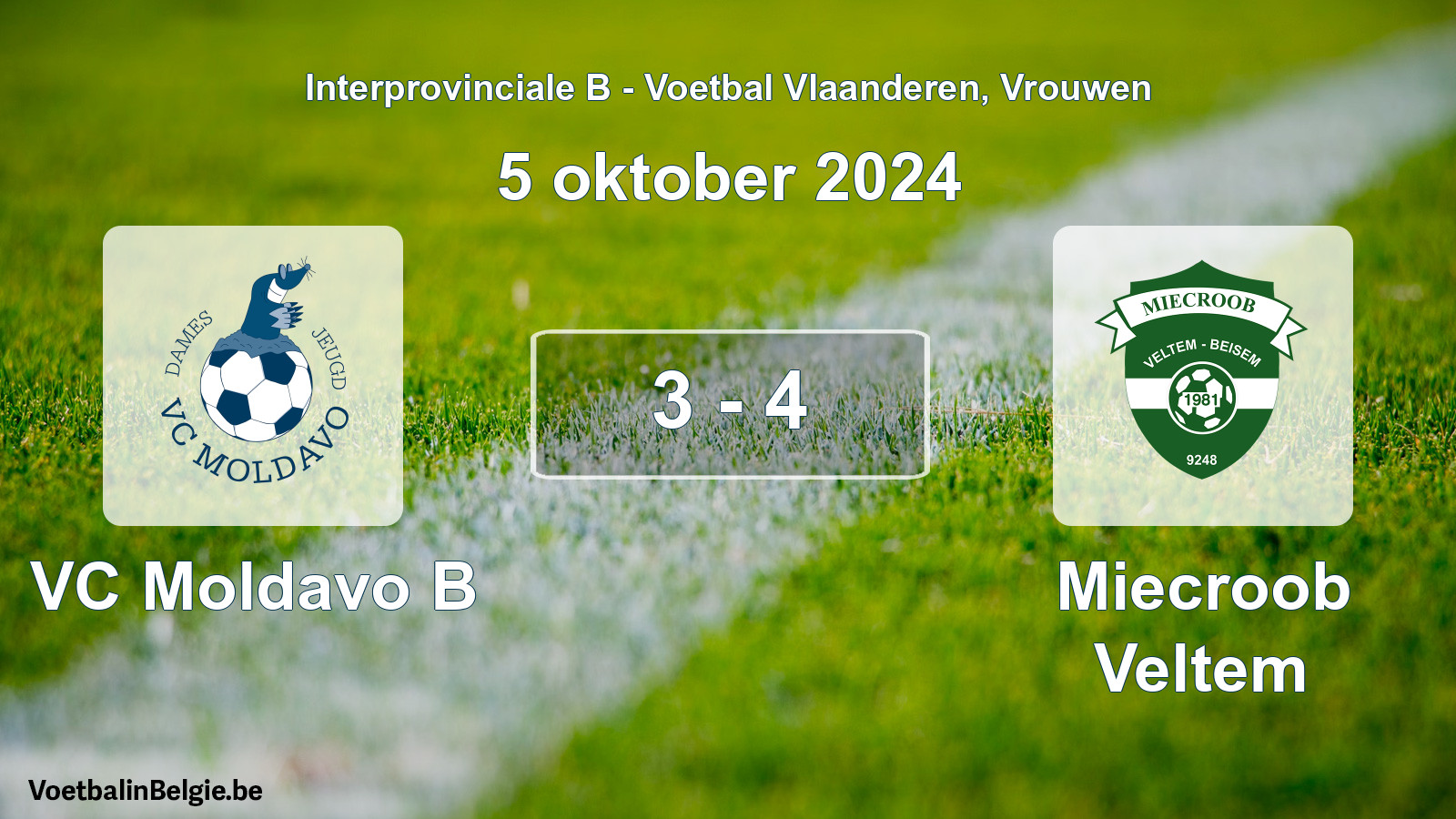 Played match women football: VC Moldavo B - Miecroob Veltem 3 - 4 (5 October 2024)