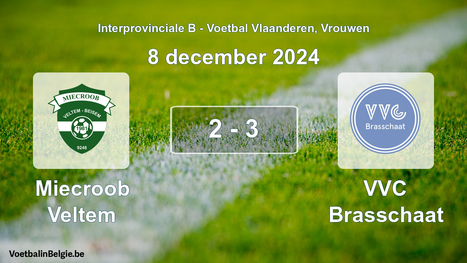 Played match women football: Miecroob Veltem - VVC Brasschaat 2 - 3 (8 December 2024)