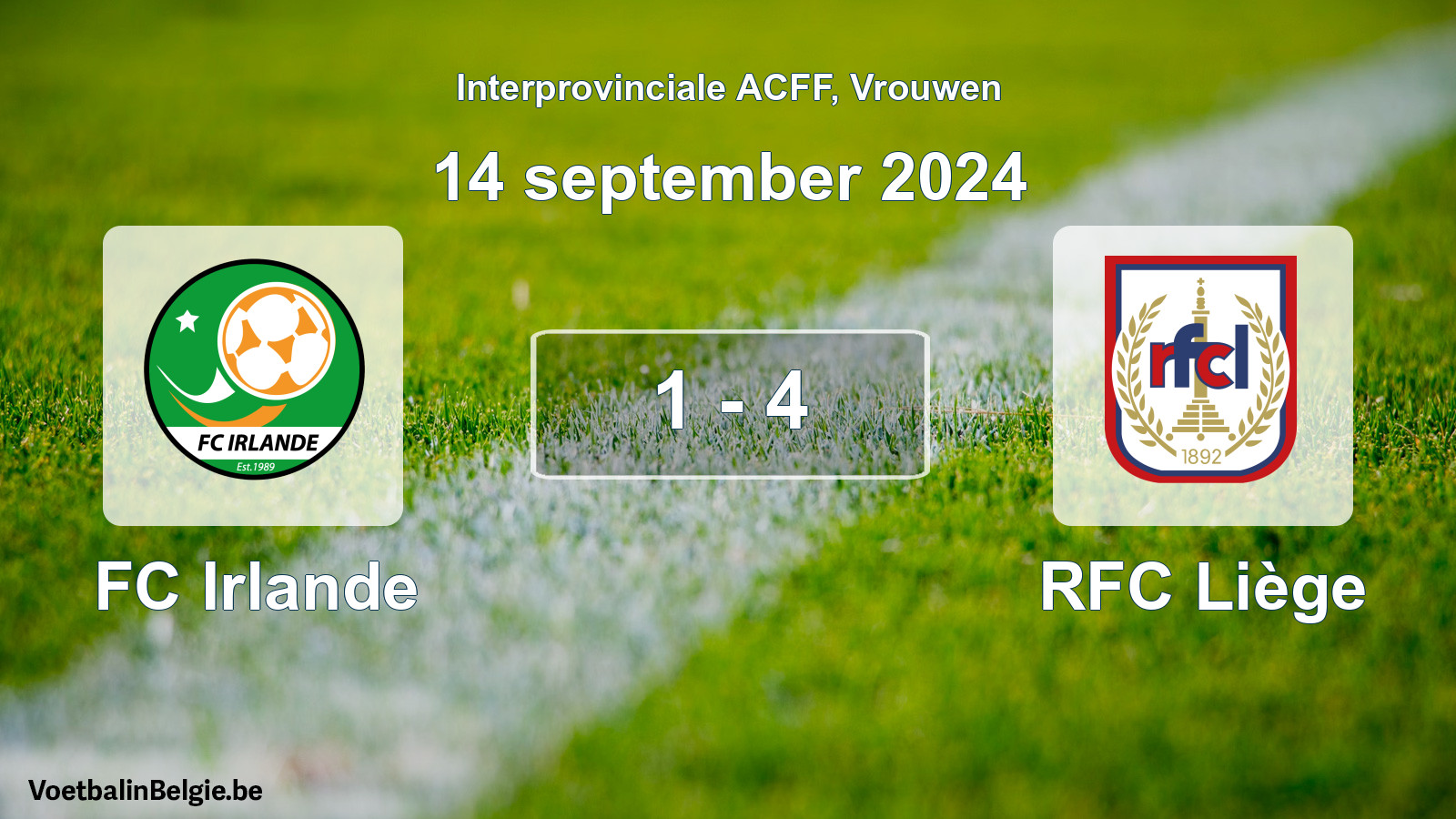 Match joué football femmes: FC Irlande - RFC Liège 1 - 4 (14 septembre 2024)