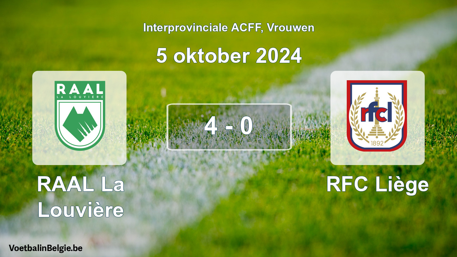 Played match women football: RAAL La Louvière - RFC Liège 4 - 0 (5 October 2024)