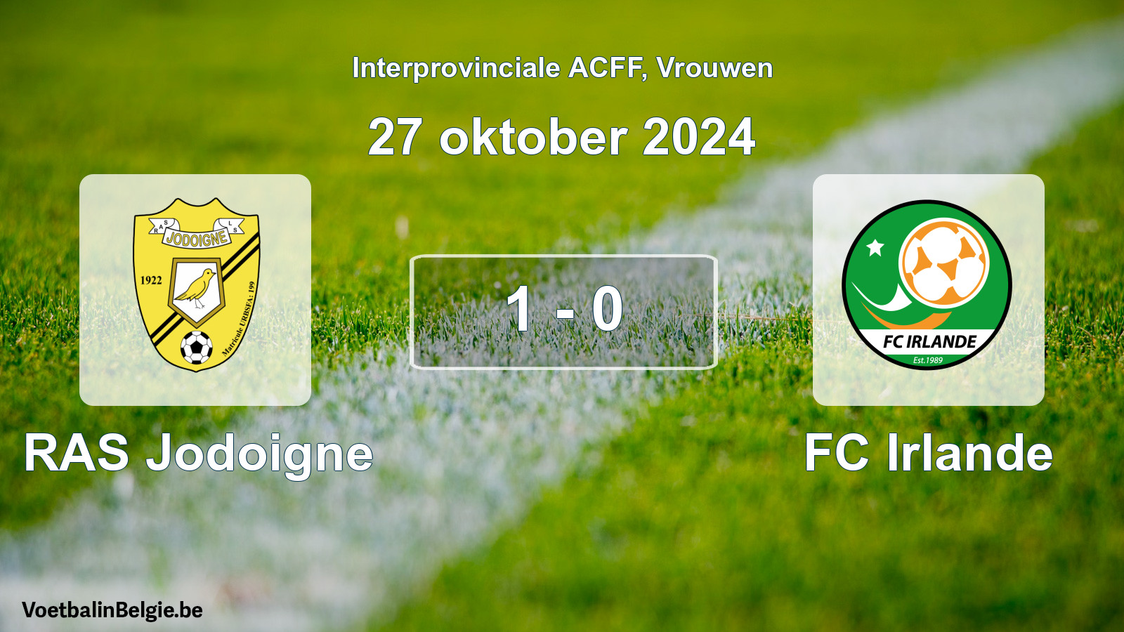Gespeelde wedstrijd vrouwenvoetbal: RAS Jodoigne - FC Irlande 1 - 0 (27 oktober 2024)