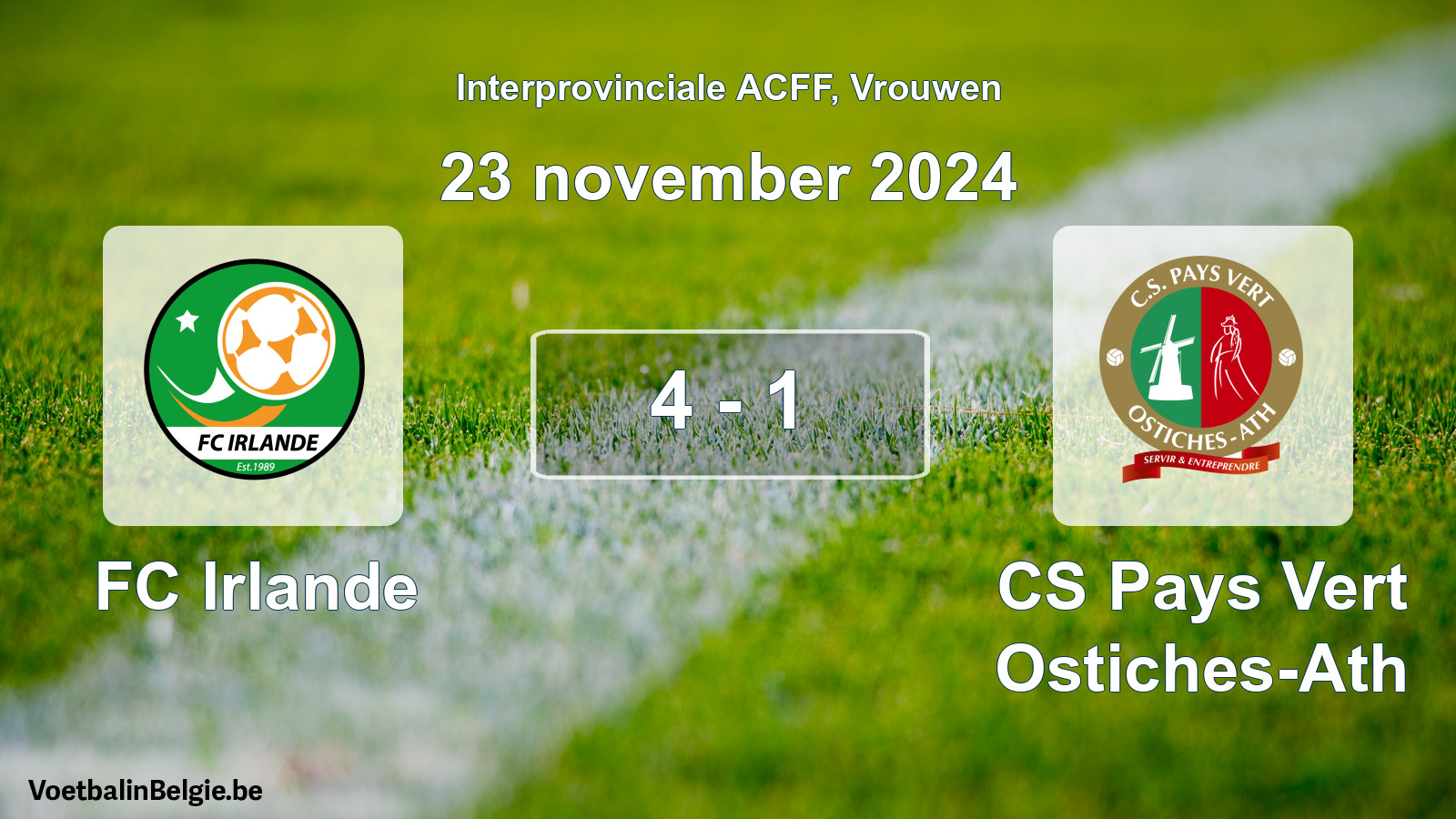 Match joué football femmes: FC Irlande - CS Pays Vert Ostiches-Ath 4 - 1 (23 novembre 2024)