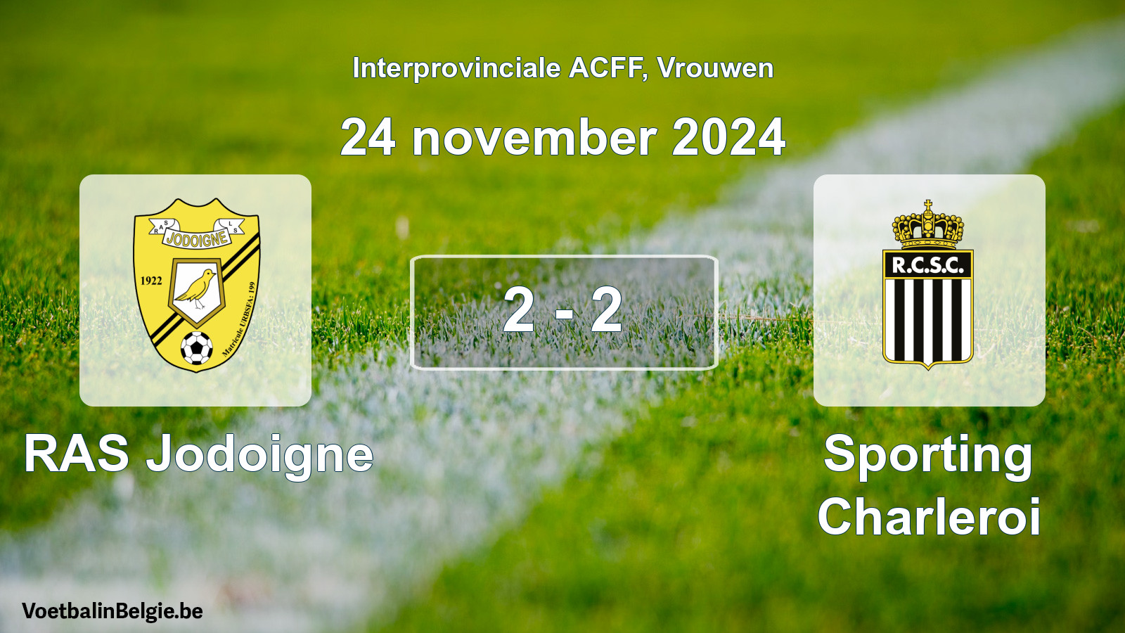 Match joué football femmes: RAS Jodoigne - Sporting Charleroi 2 - 2 (24 novembre 2024)