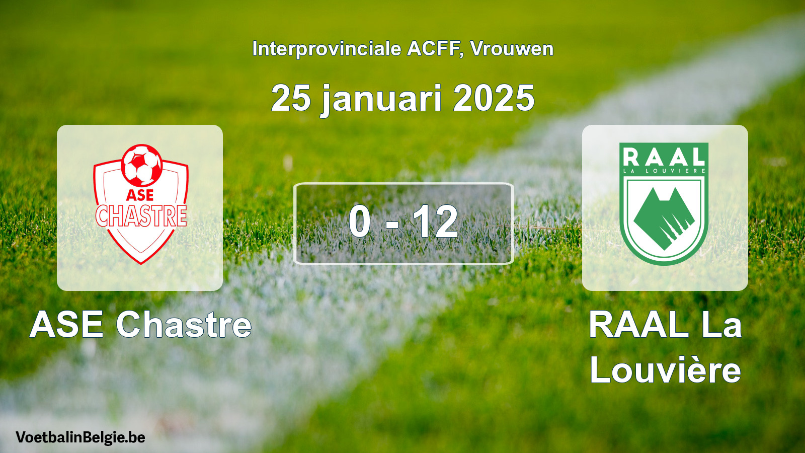 Played match women football: ASE Chastre - RAAL La Louvière 0 - 12 (25 January 2025)