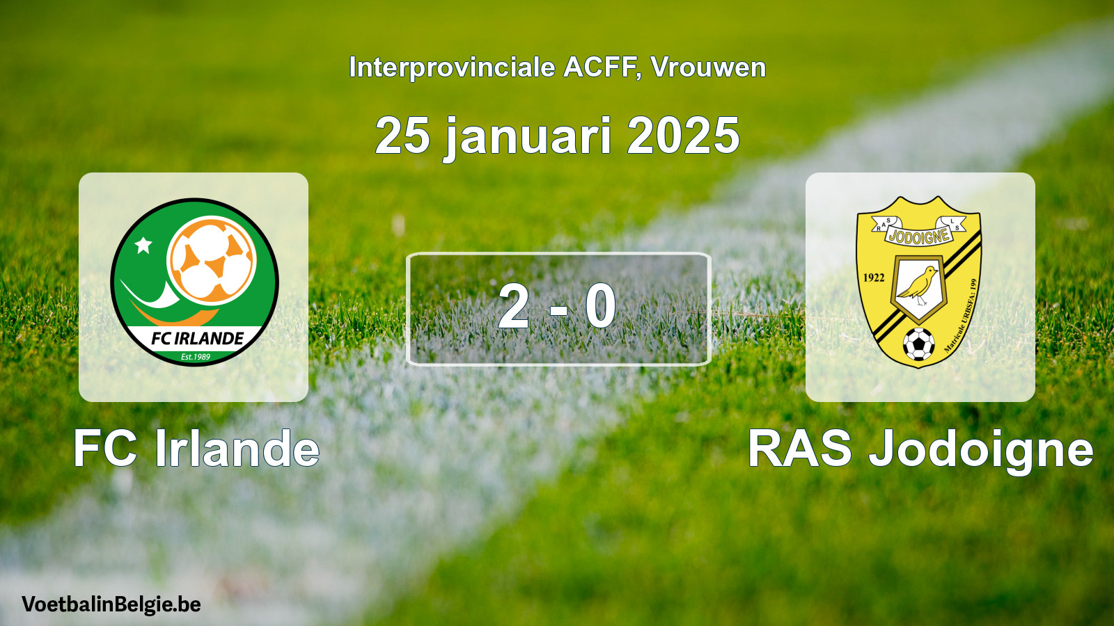 Gespeelde wedstrijd vrouwenvoetbal: FC Irlande - RAS Jodoigne 2 - 0 (25 januari 2025)
