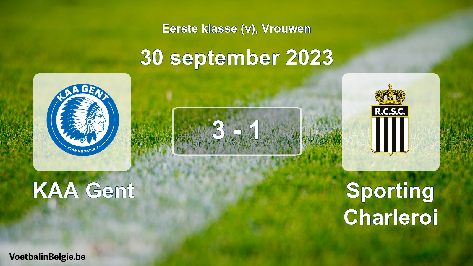 Match joué football femmes: KAA Gent - Sporting Charleroi 3 - 1 (30 septembre 2023)