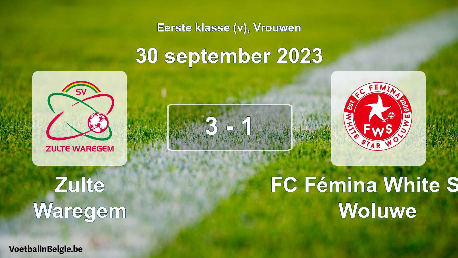 Gespieltes Spiel frauen-Fußball: Zulte Waregem - FC Fémina White Star Woluwe 3 - 1 (30 September 2023)