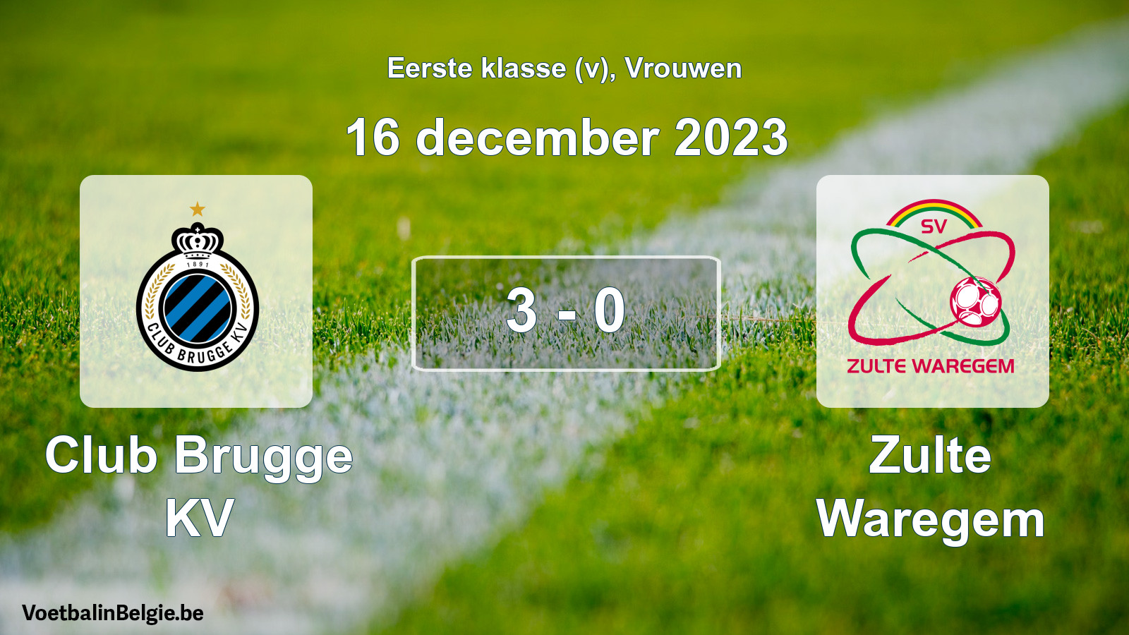 Gespieltes Spiel frauen-Fußball: Club Brugge KV - Zulte Waregem 3 - 0 (16 Dezember 2023)