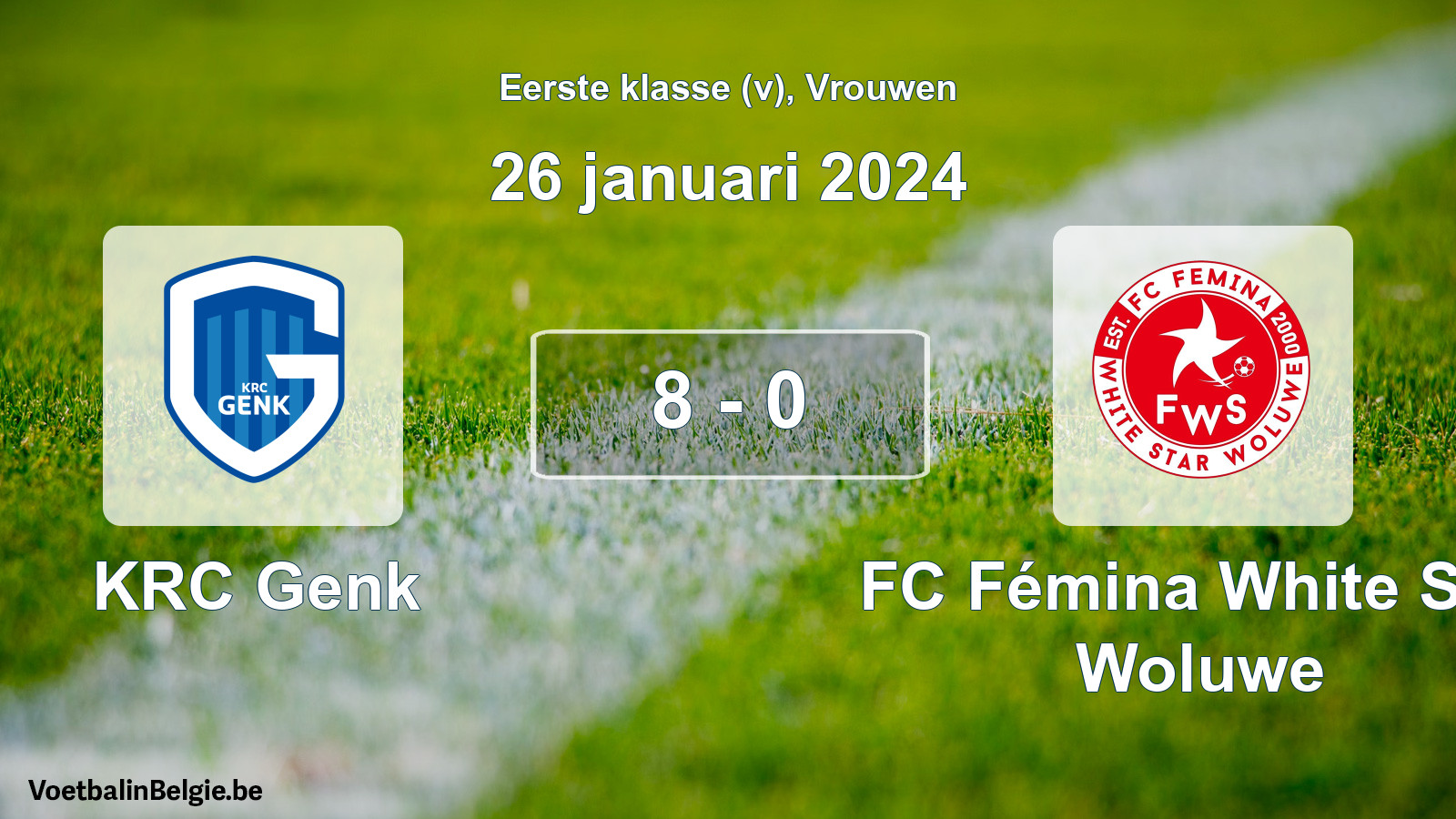Gespieltes Spiel frauen-Fußball: KRC Genk - FC Fémina White Star Woluwe 8 - 0 (26 Januar 2024)
