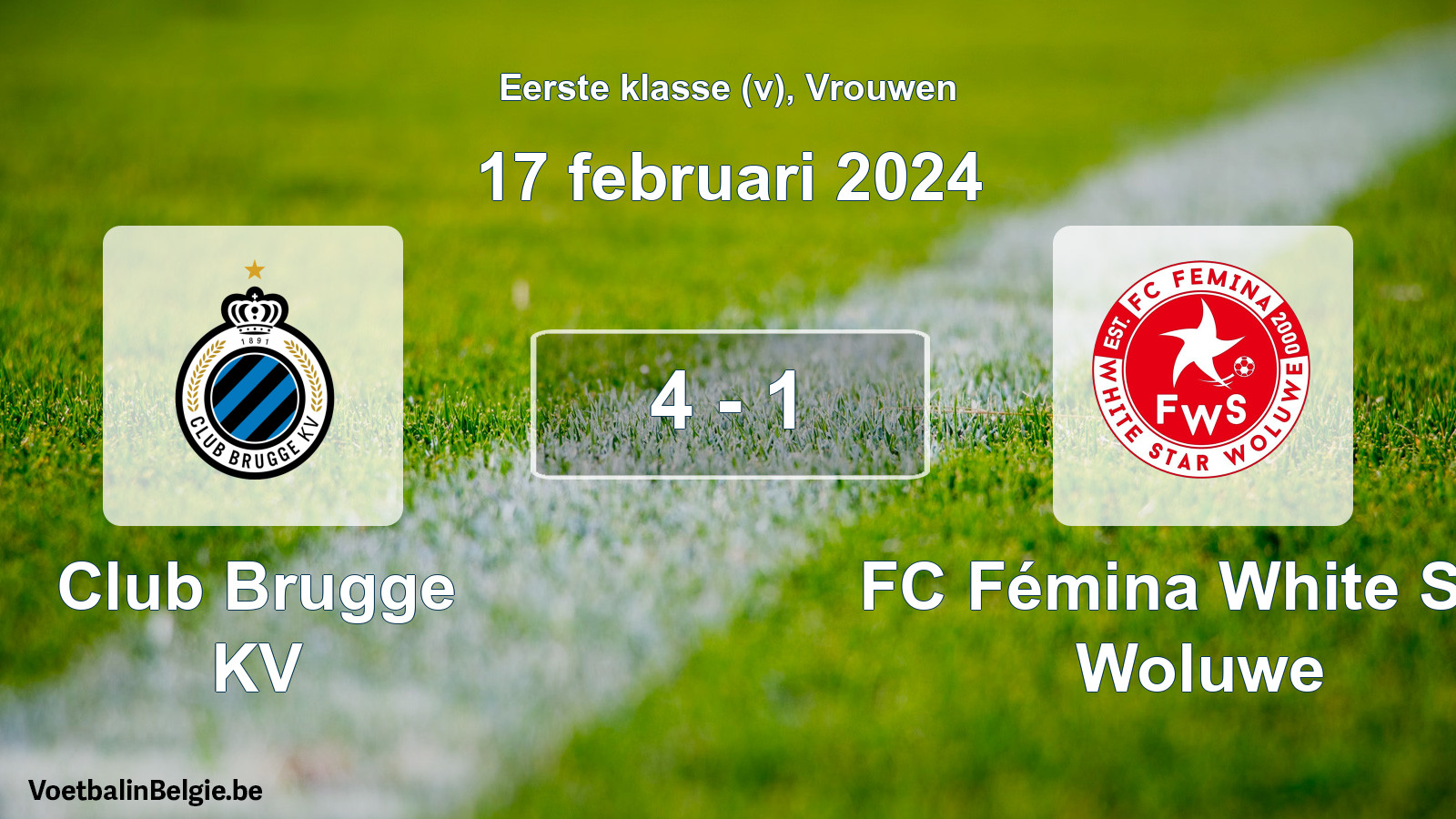 Gespieltes Spiel frauen-Fußball: Club Brugge KV - FC Fémina White Star Woluwe 4 - 1 (17 Februar 2024)