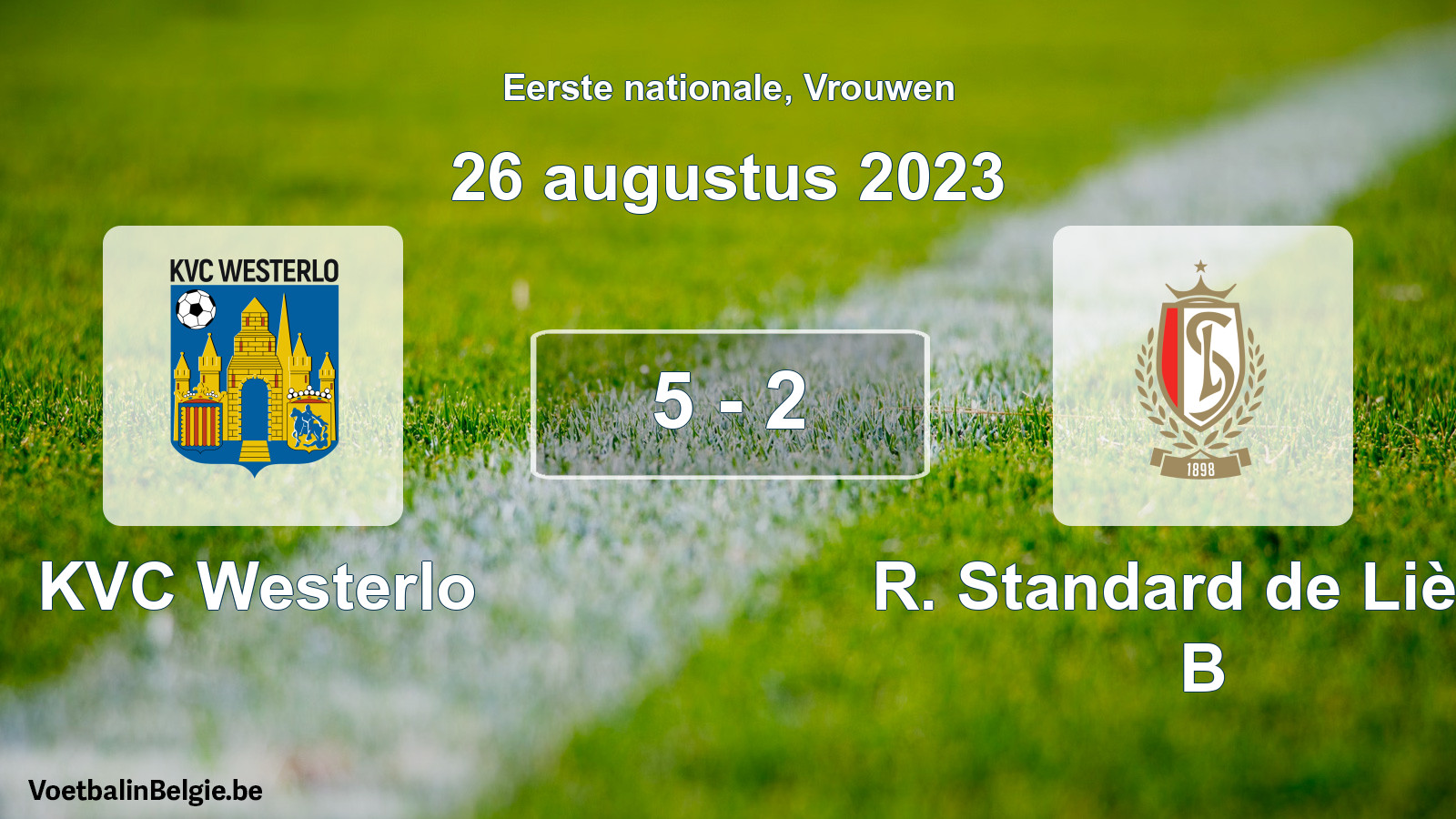 Match joué football femmes: KVC Westerlo - R. Standard de Liège B 5 - 2 (26 août 2023)