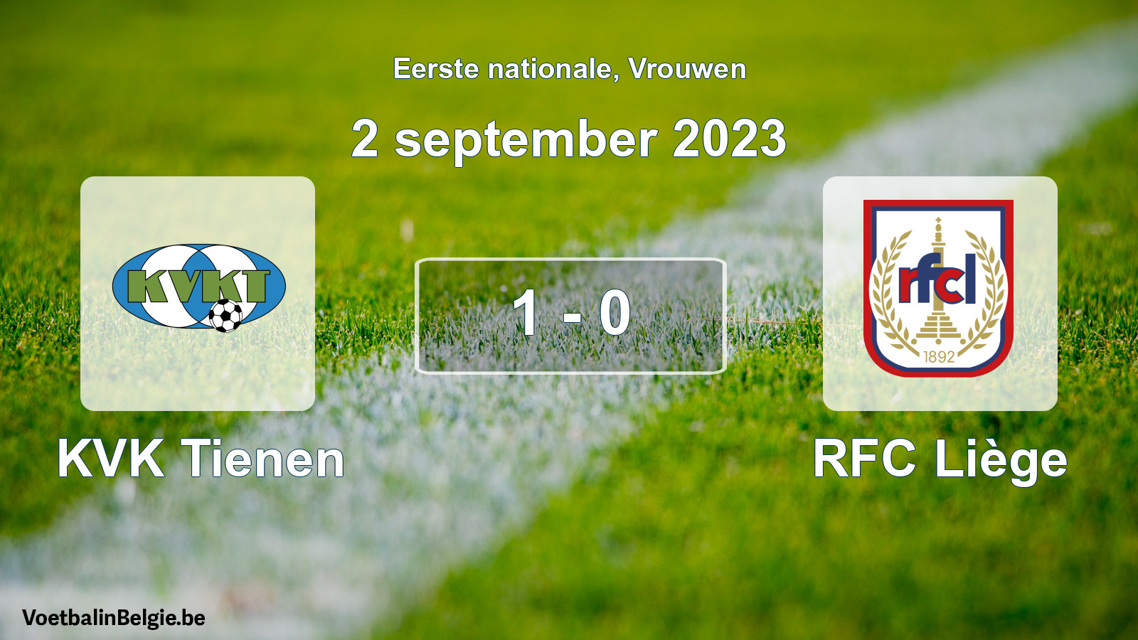Match joué football femmes: KVK Tienen - RFC Liège 1 - 0 (2 septembre 2023)