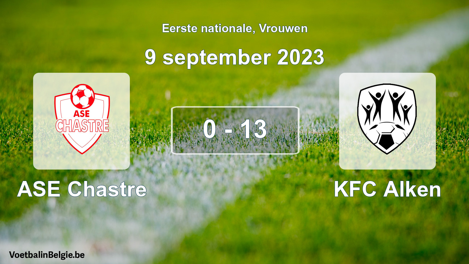 Played match women football: ASE Chastre - KFC Alken 0 - 13 (9 September 2023)