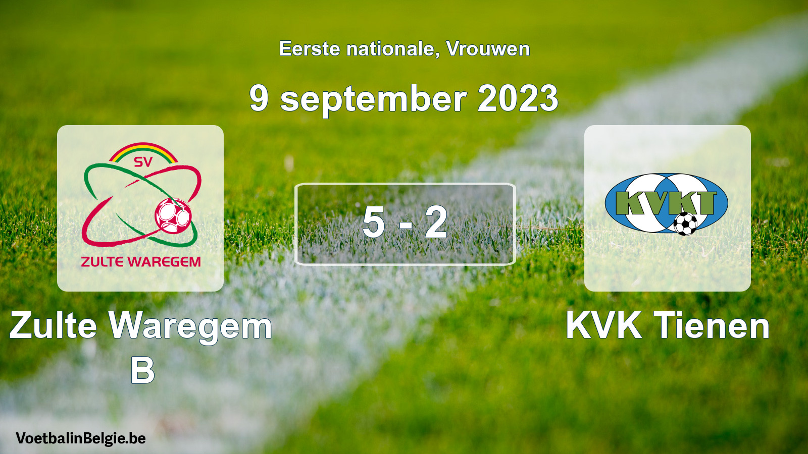 Played match women football: Zulte Waregem B - KVK Tienen 5 - 2 (9 September 2023)
