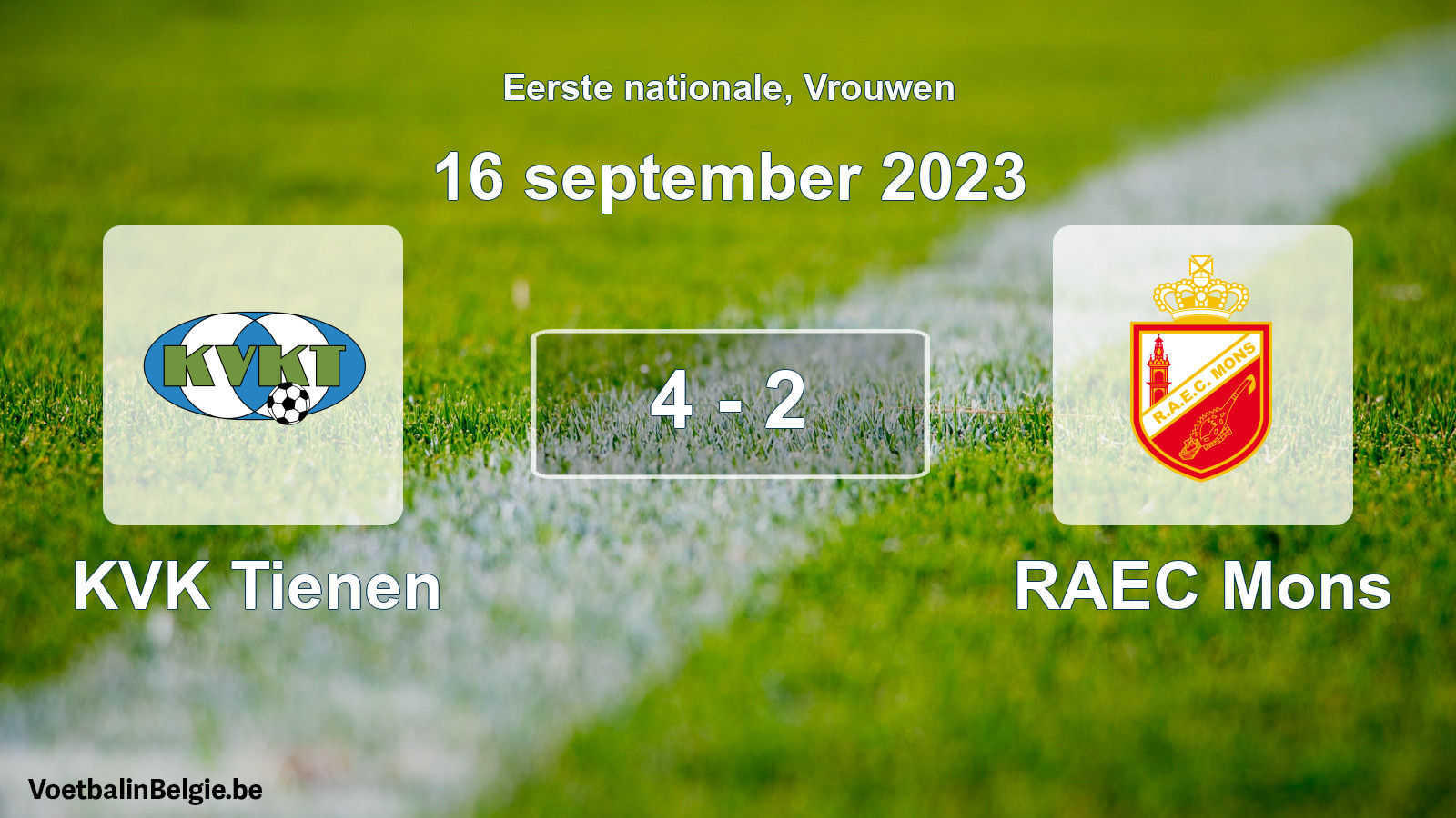 Gespieltes Spiel frauen-Fußball: KVK Tienen - RAEC Mons 4 - 2 (16 September 2023)