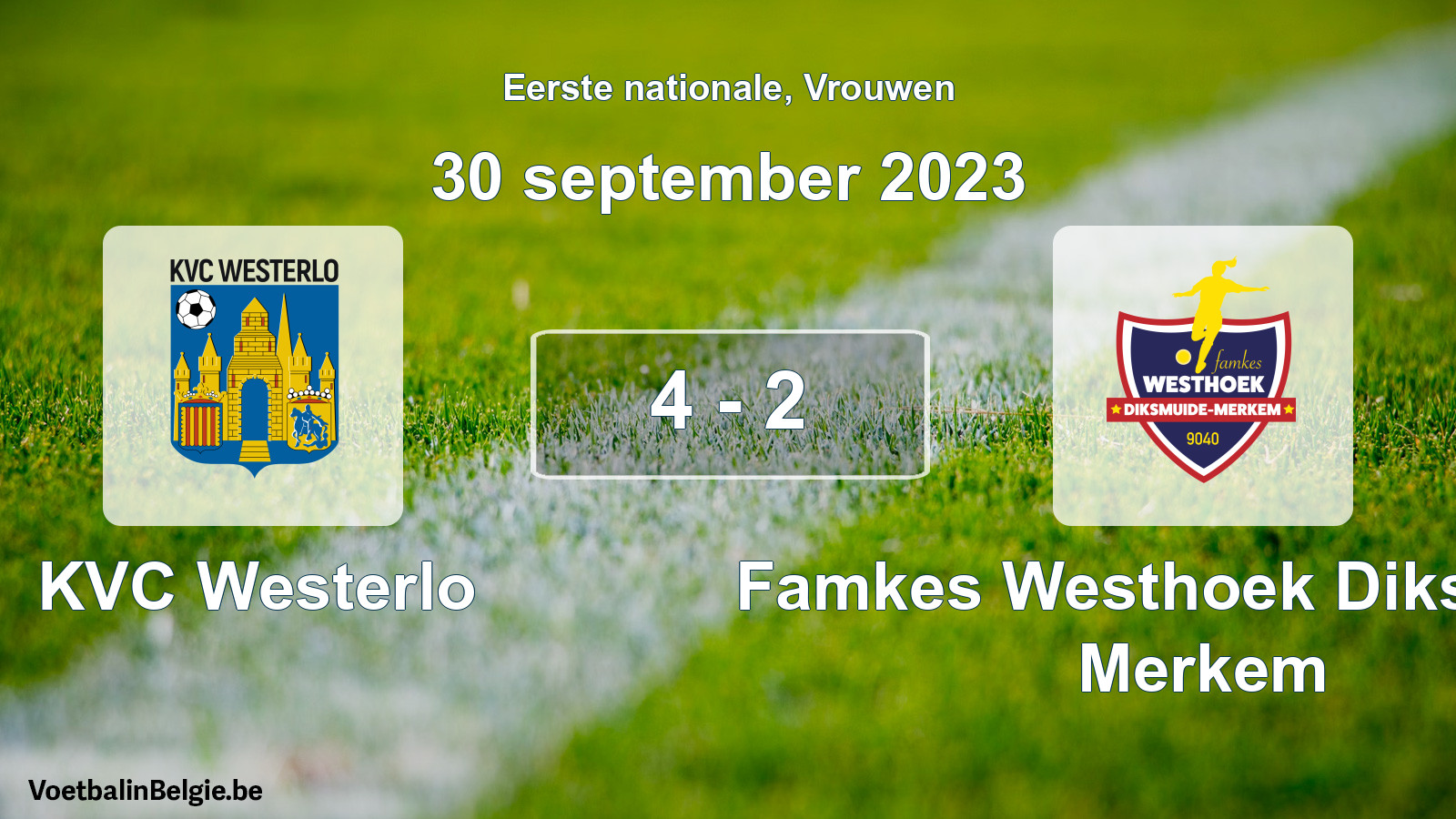 Played match women football: KVC Westerlo - Famkes Westhoek Diksmuide Merkem 4 - 2 (30 September 2023)