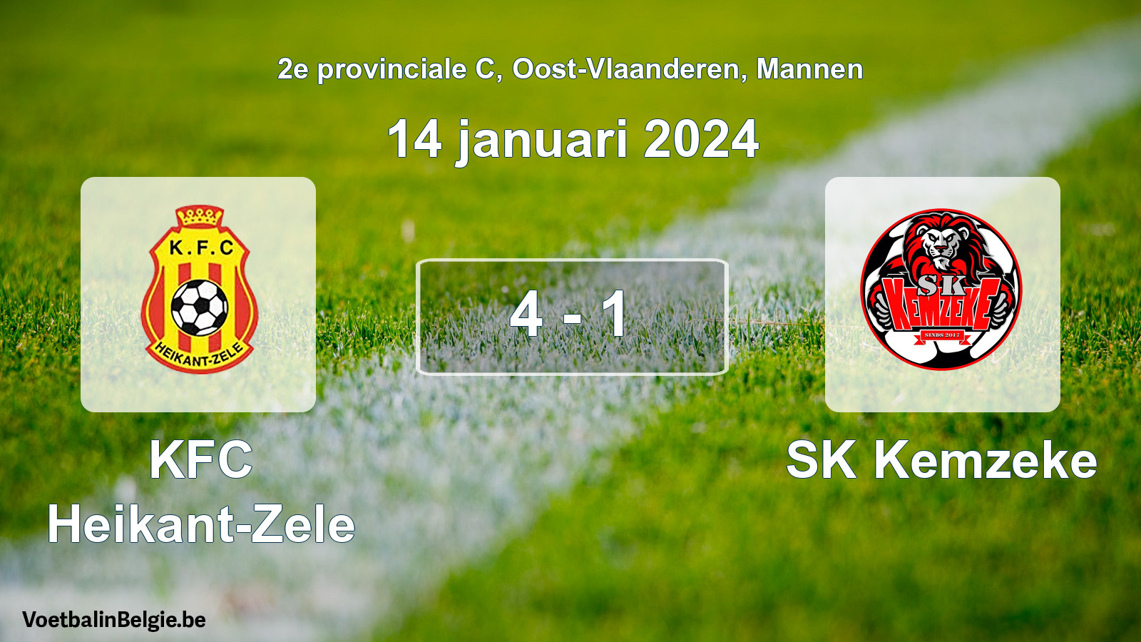 Gespeelde wedstrijd mannenvoetbal: KFC Heikant-Zele - SK Kemzeke 4 - 1 (14 januari 2024)