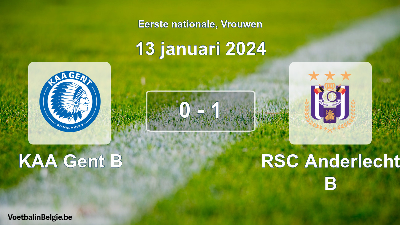 Match joué football femmes: KAA Gent B - RSC Anderlecht B 0 - 1 (13 janvier 2024)