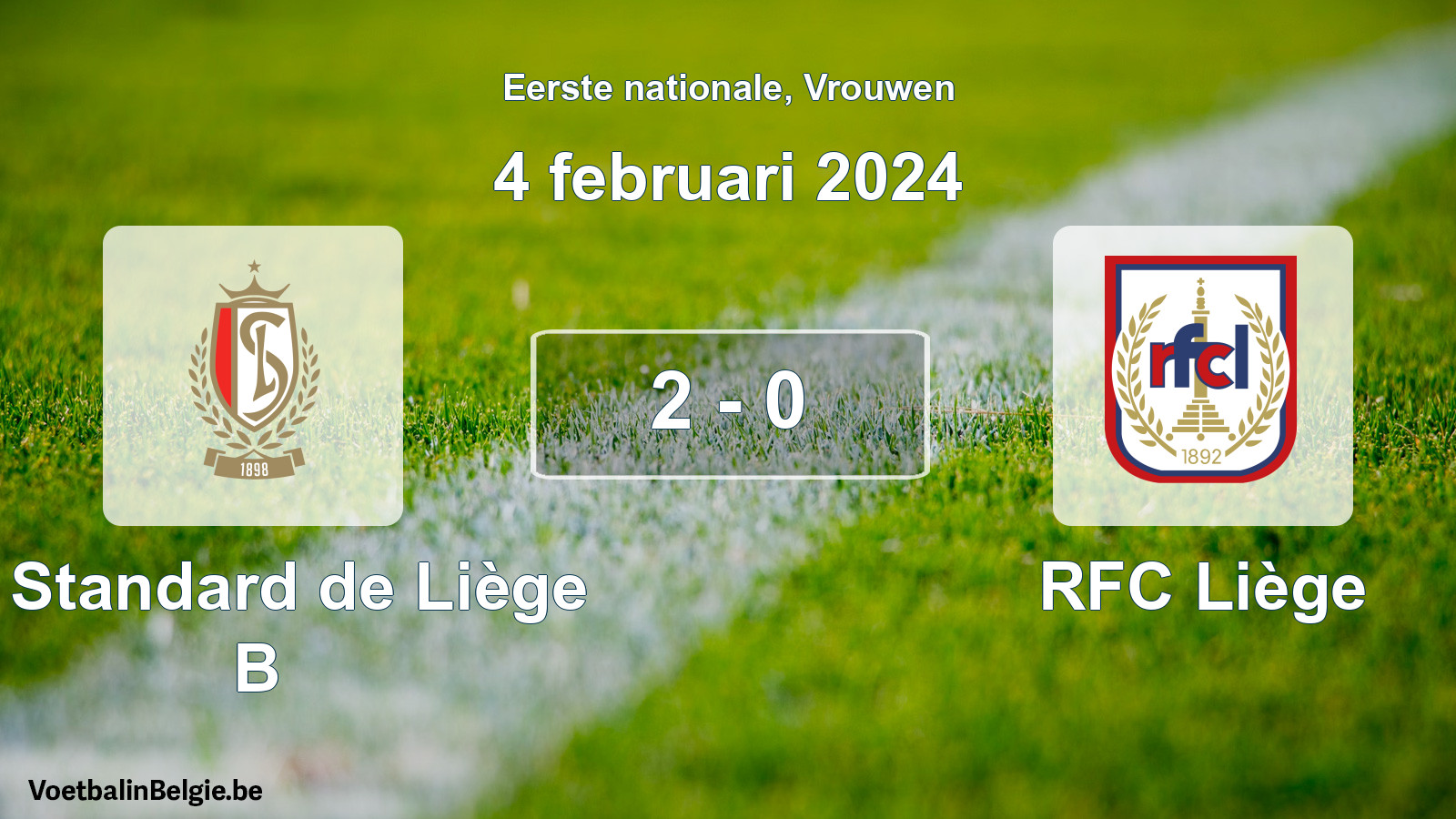 Played match women football: R. Standard de Liège B - RFC Liège 2 - 0 (4 February 2024)
