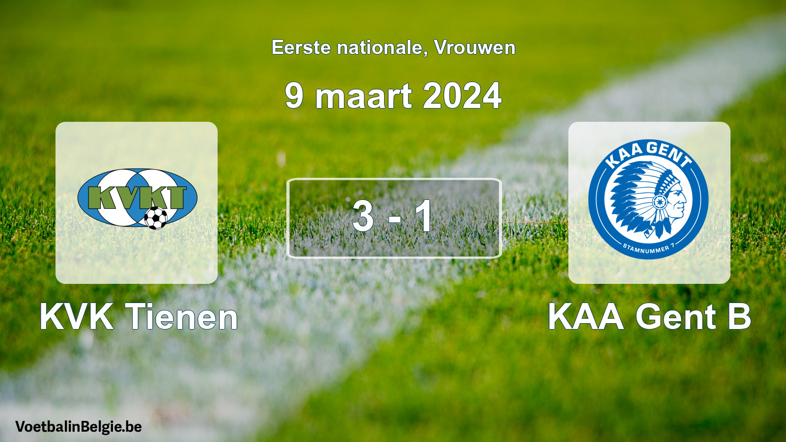 Played match women football: KVK Tienen - KAA Gent B 3 - 1 (9 March 2024)