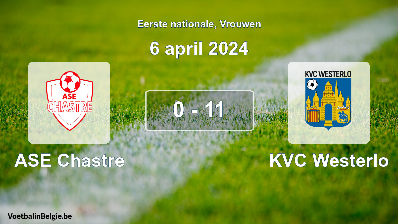 Played match women football: ASE Chastre - KVC Westerlo 0 - 11 (6 April 2024)