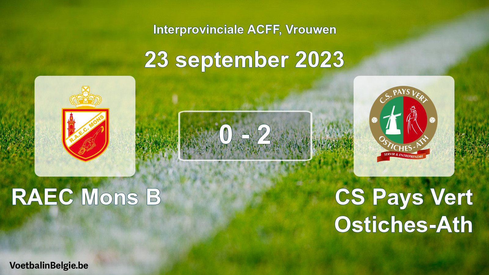 Match joué football femmes: RAEC Mons B - CS Pays Vert Ostiches-Ath 0 - 2 (23 septembre 2023)