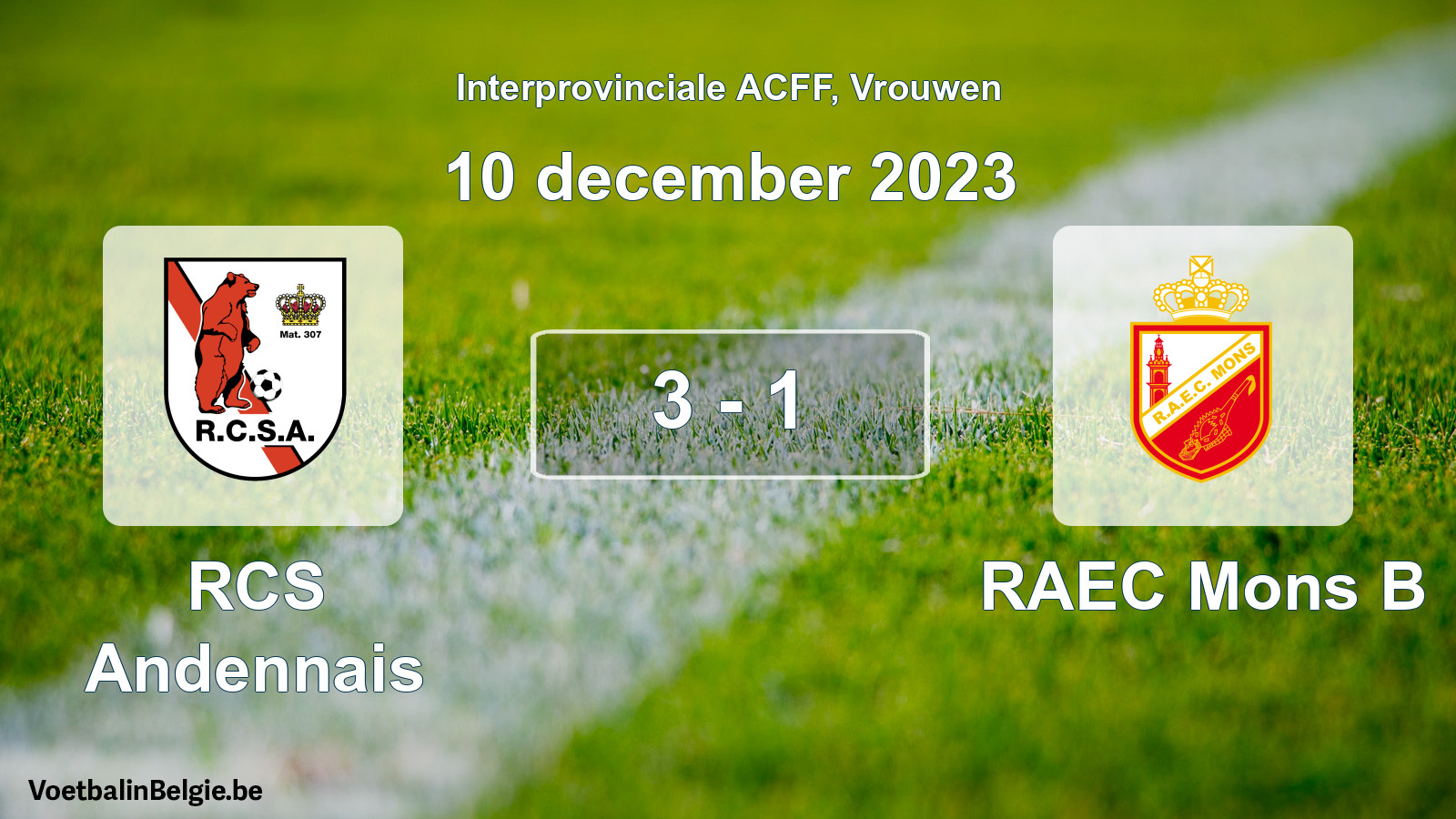Match joué football femmes: RCS Andennais - RAEC Mons B 3 - 1 (10 décembre 2023)