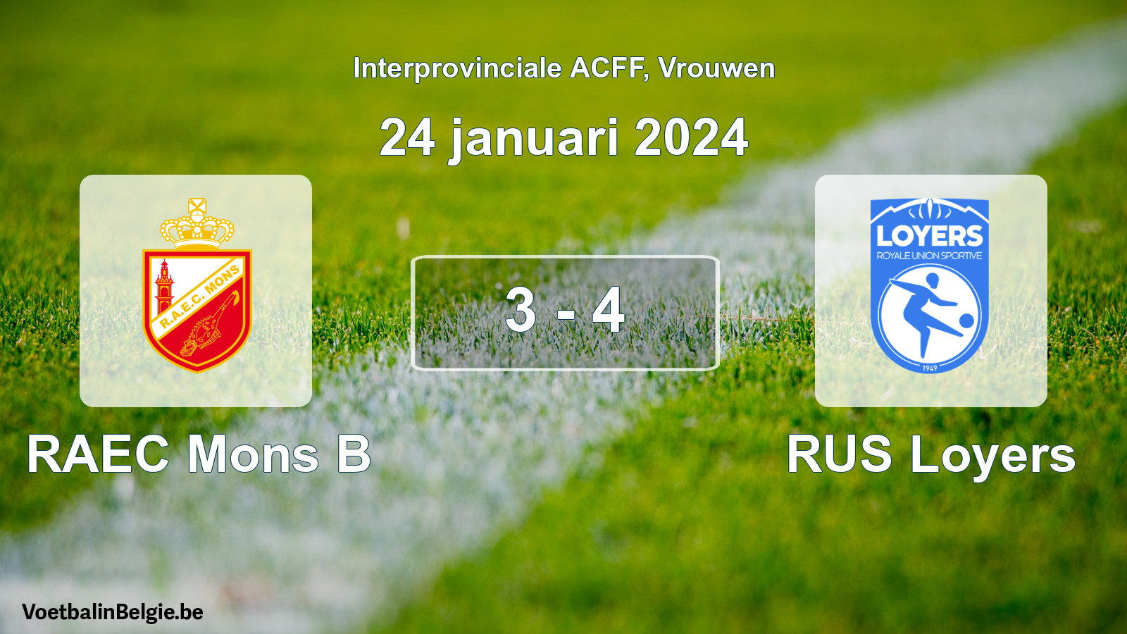 Match joué football femmes: RAEC Mons B - RUS Loyers 3 - 4 (24 janvier 2024)