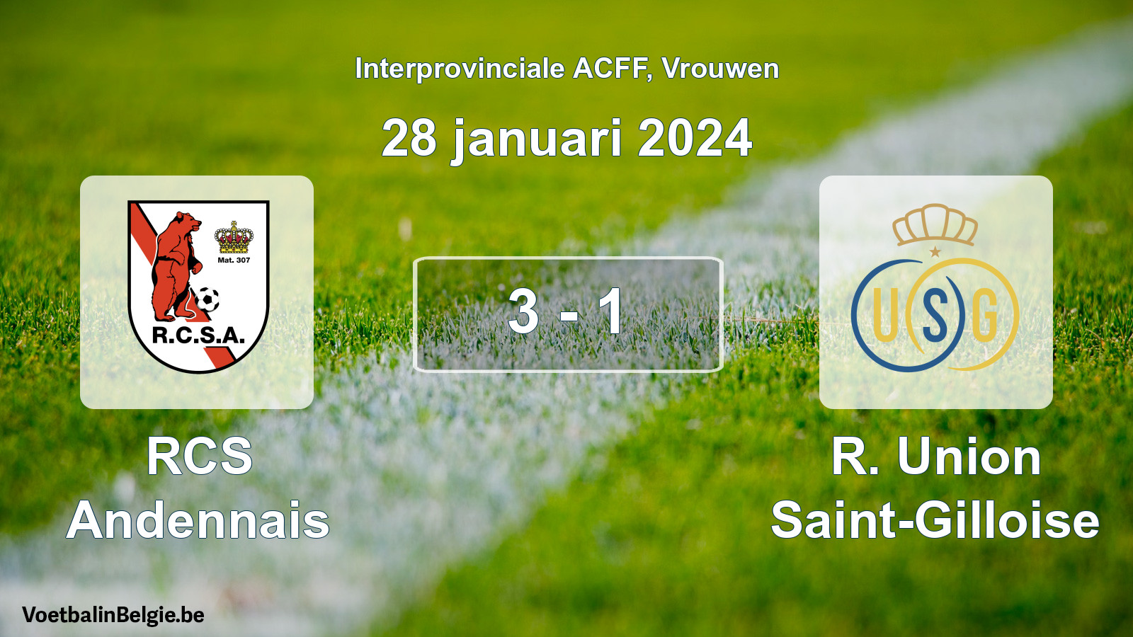 Match joué football femmes: RCS Andennais - R. Union Saint-Gilloise 3 - 1 (28 janvier 2024)